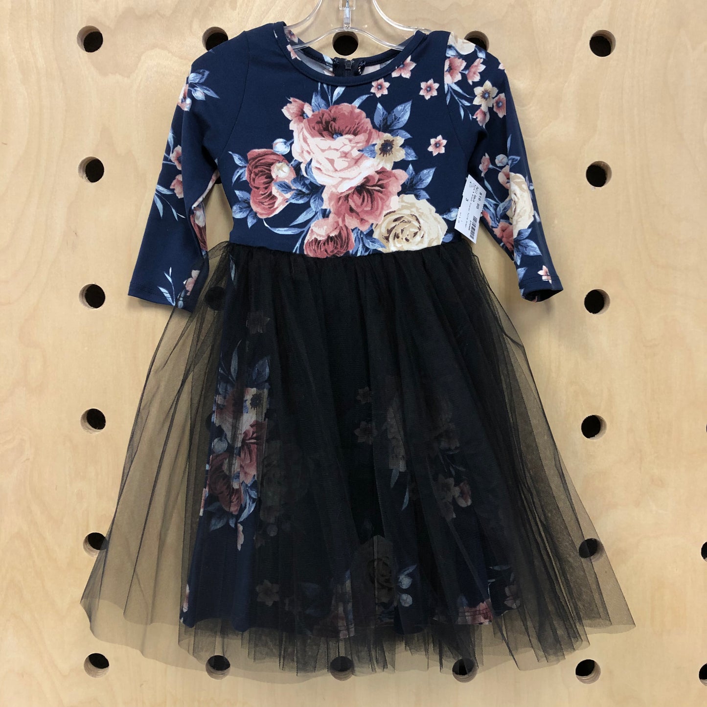 Blue & Black Floral Tulle Dress