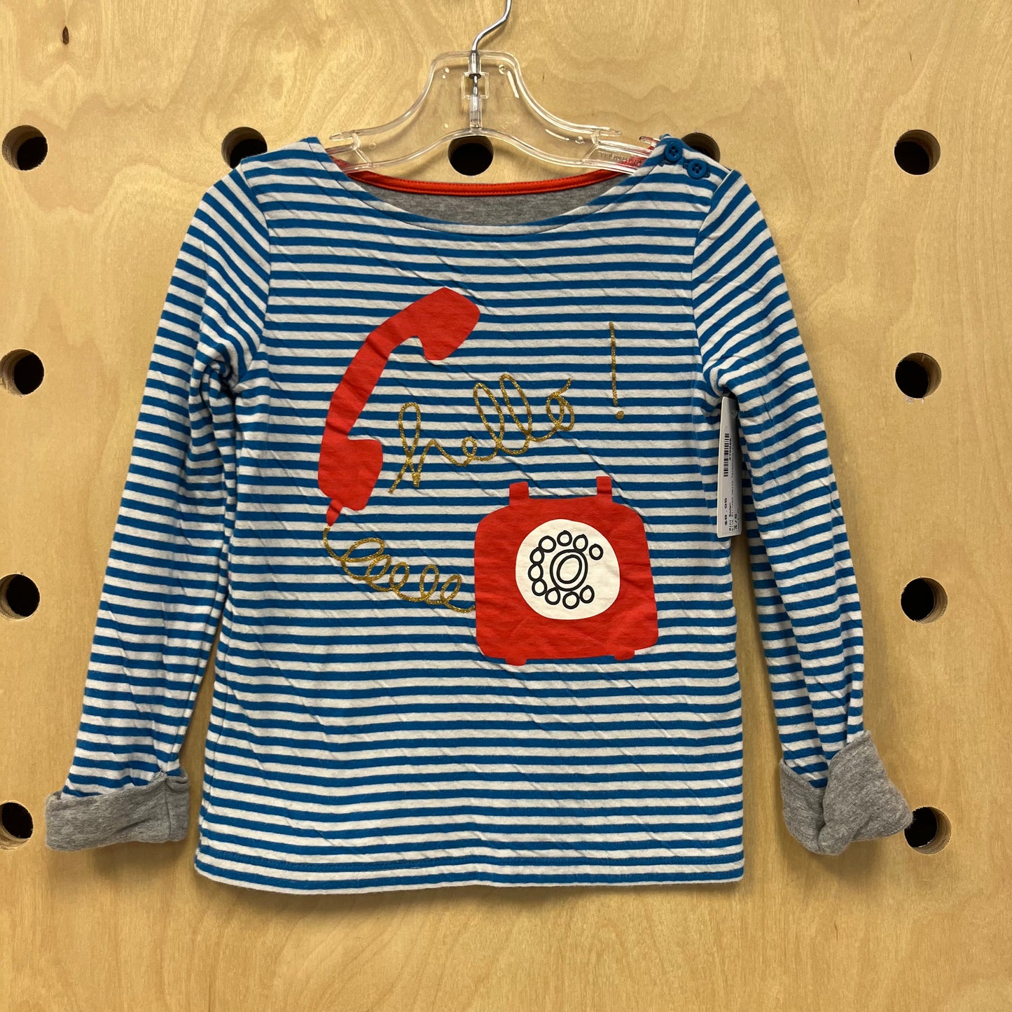 Blue Striped Hello Telephone Top