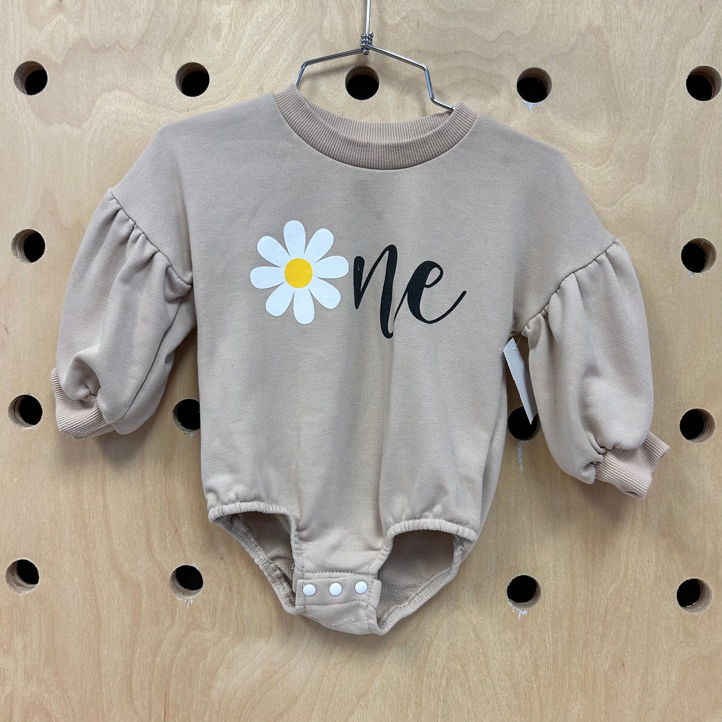 Taupe Puff Sleeve Daisy "One" Bodysuit