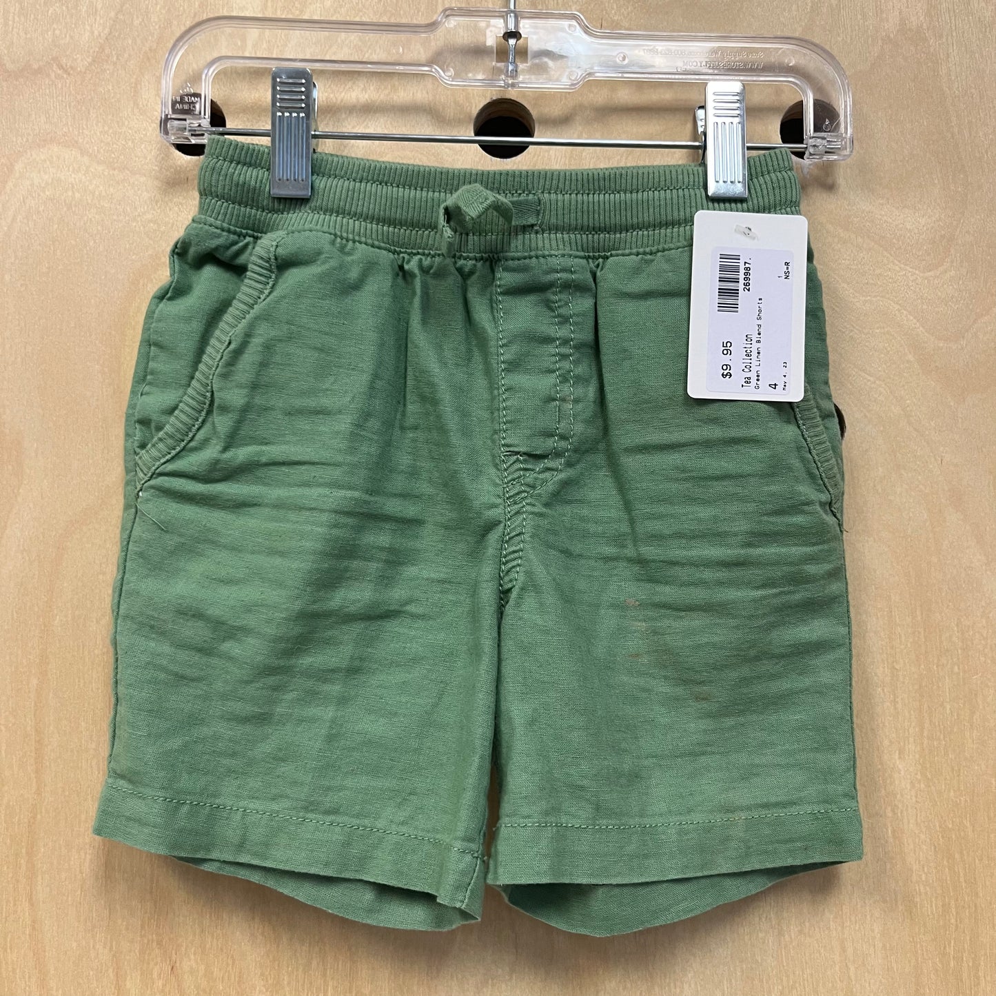 Green Linen Blend Shorts