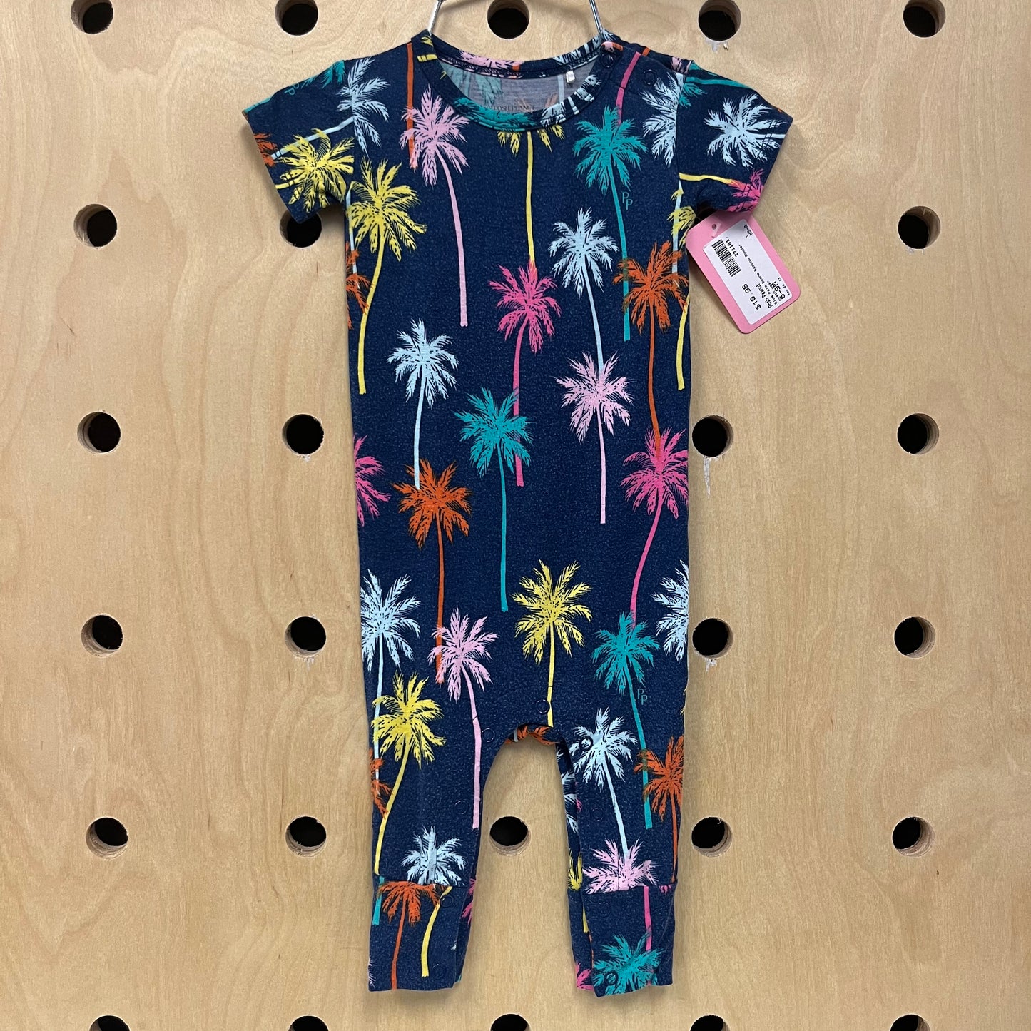 Blue Palm Scene Bamboo Romper *wash wear