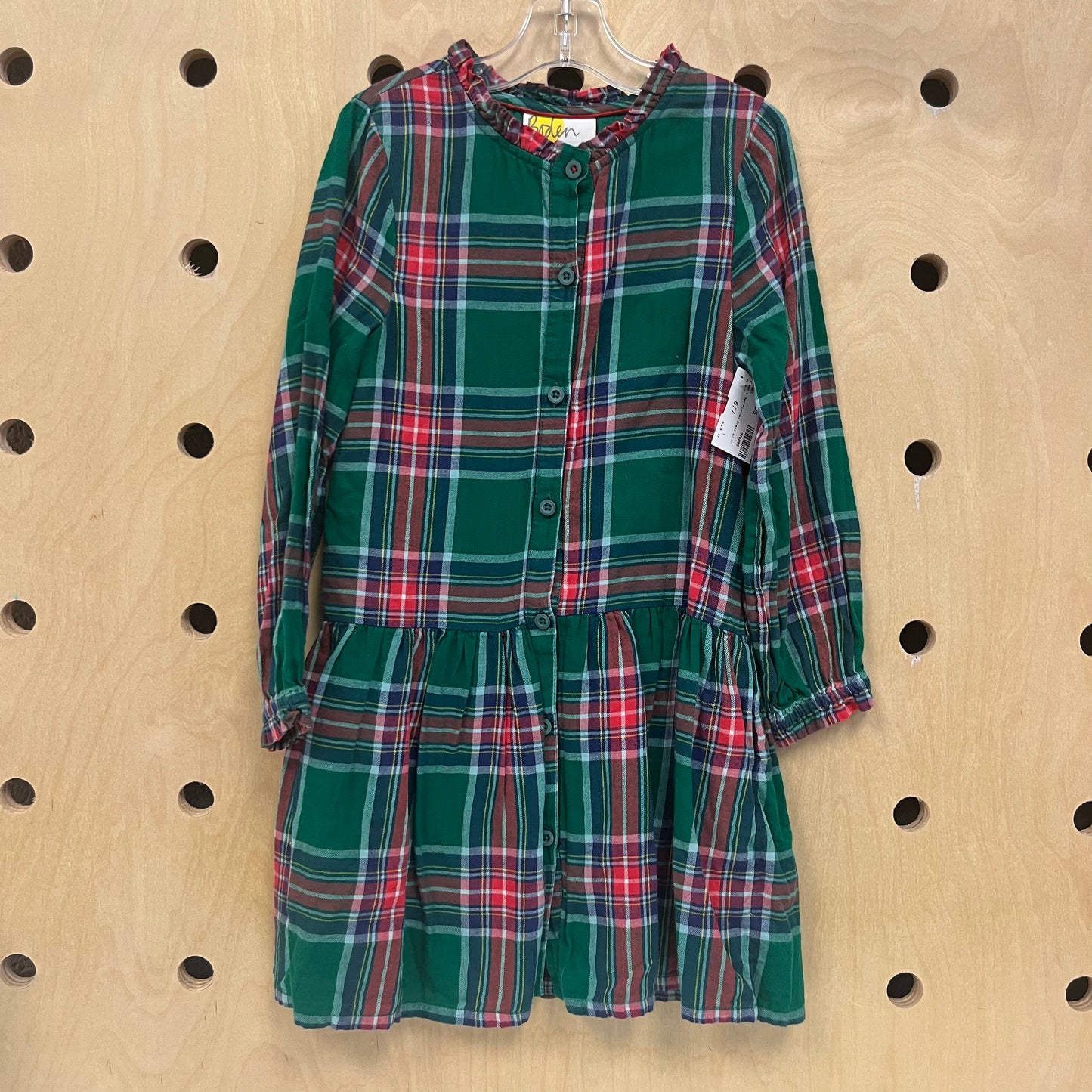 Green & Red Flannel Dress w/ Pockets