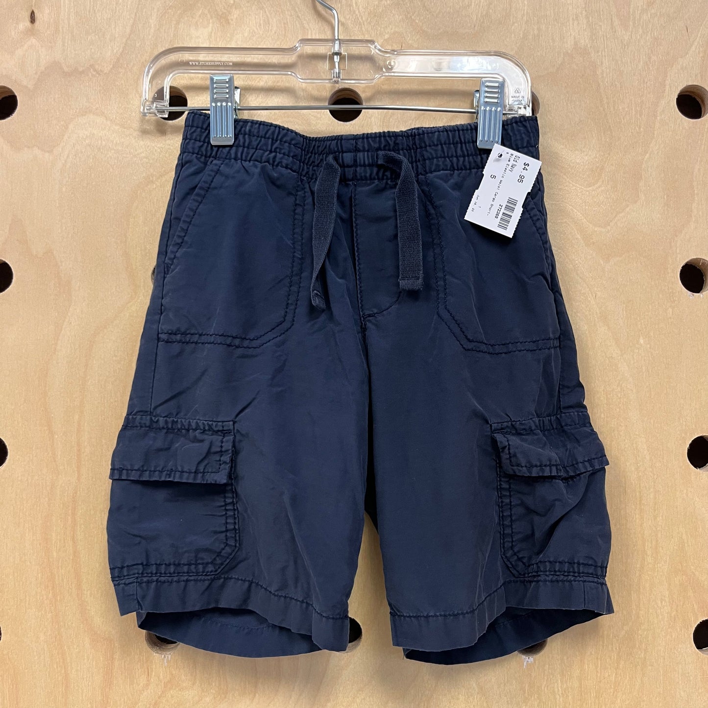 Blue Elastic Waist Cargo Shorts