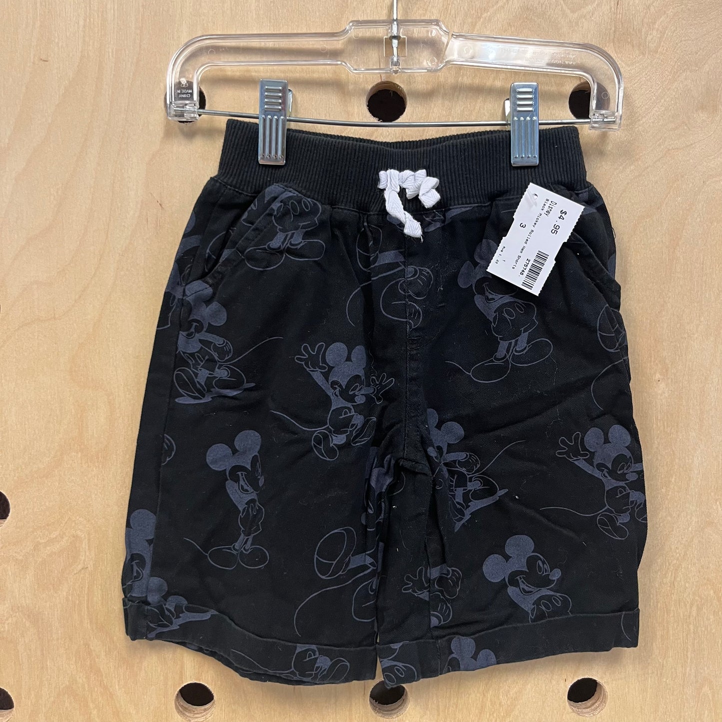 Black Mickey Rolled Hem Shorts