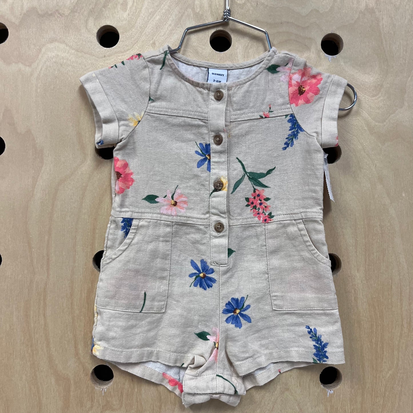 Tan Floral Button Down Romper
