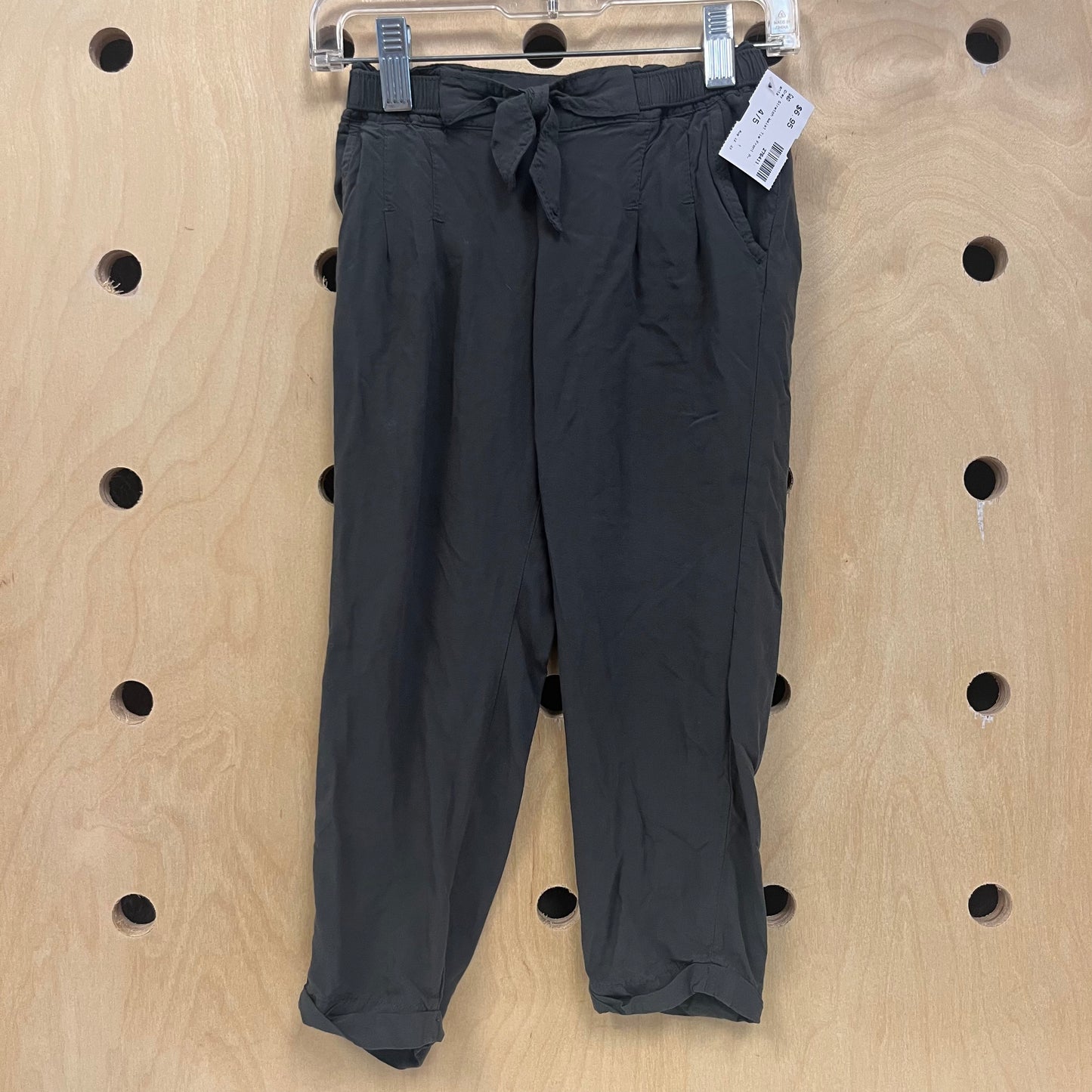 Grey Stretch Waist Tie Front Pants