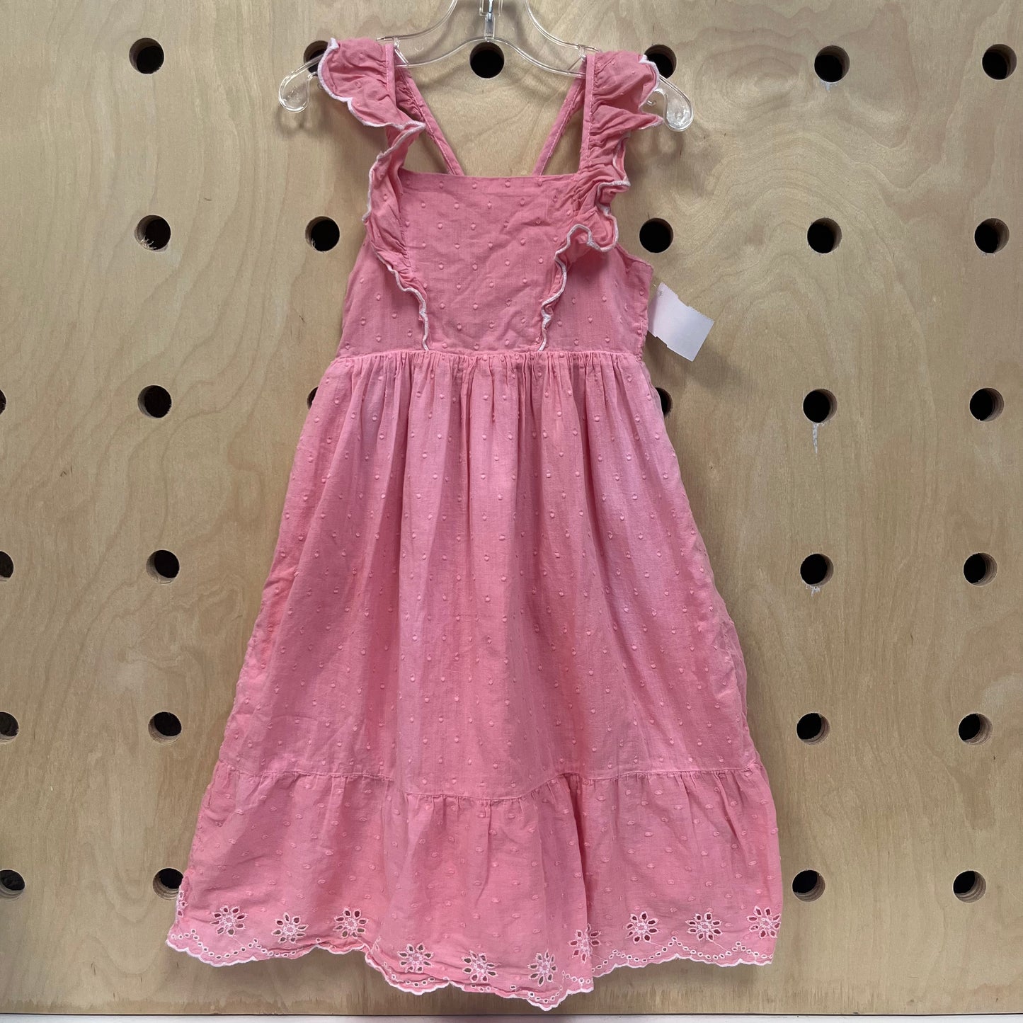 Pink Textured Eyelet Trim Dress