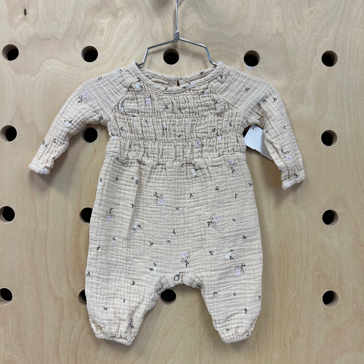 Beige Floral Gauze Romper