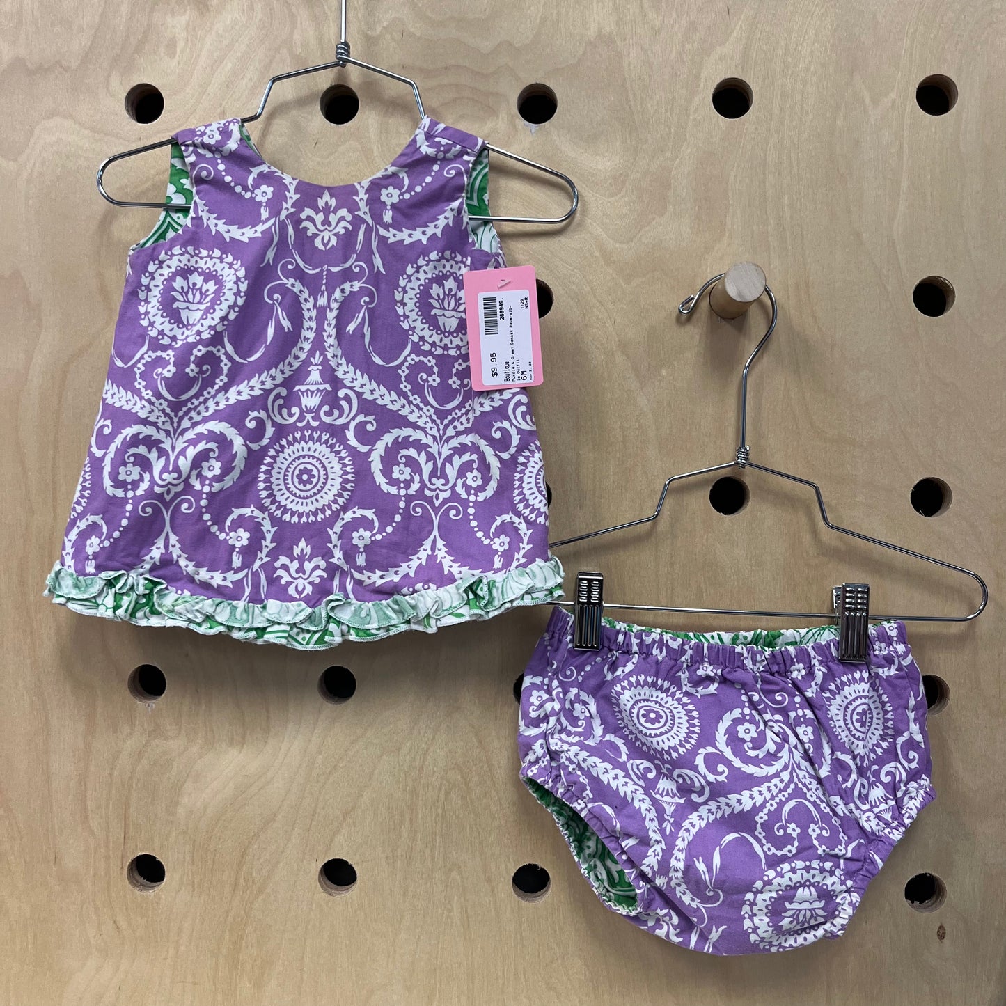 Purple & Green Demask Reversible Outfit