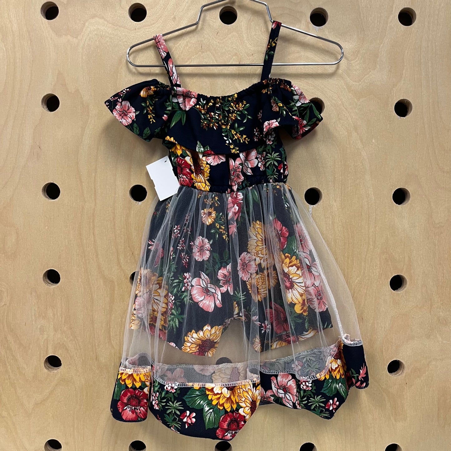 Navy Blue Floral Romper w/ Overlay