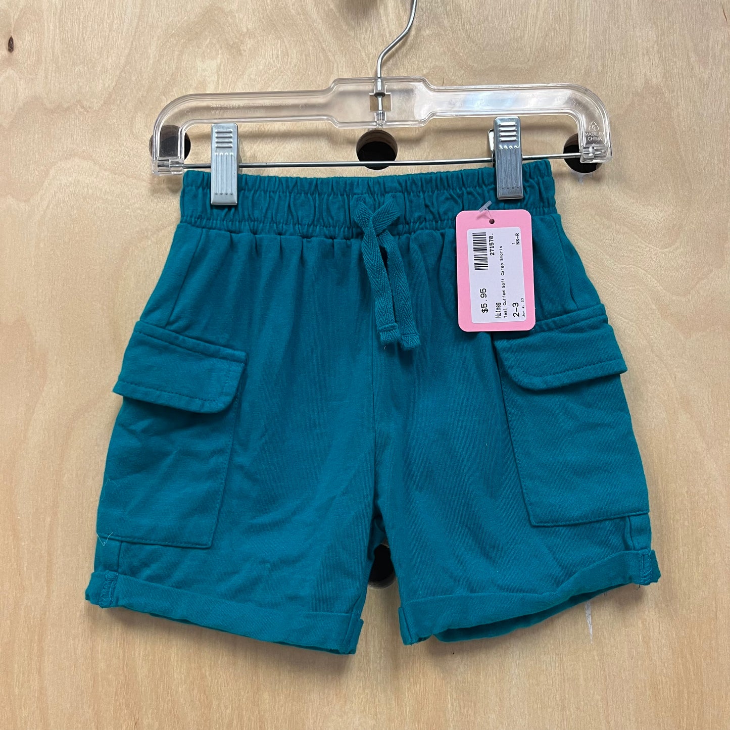 Teal Cuffed Soft Cargo Shorts