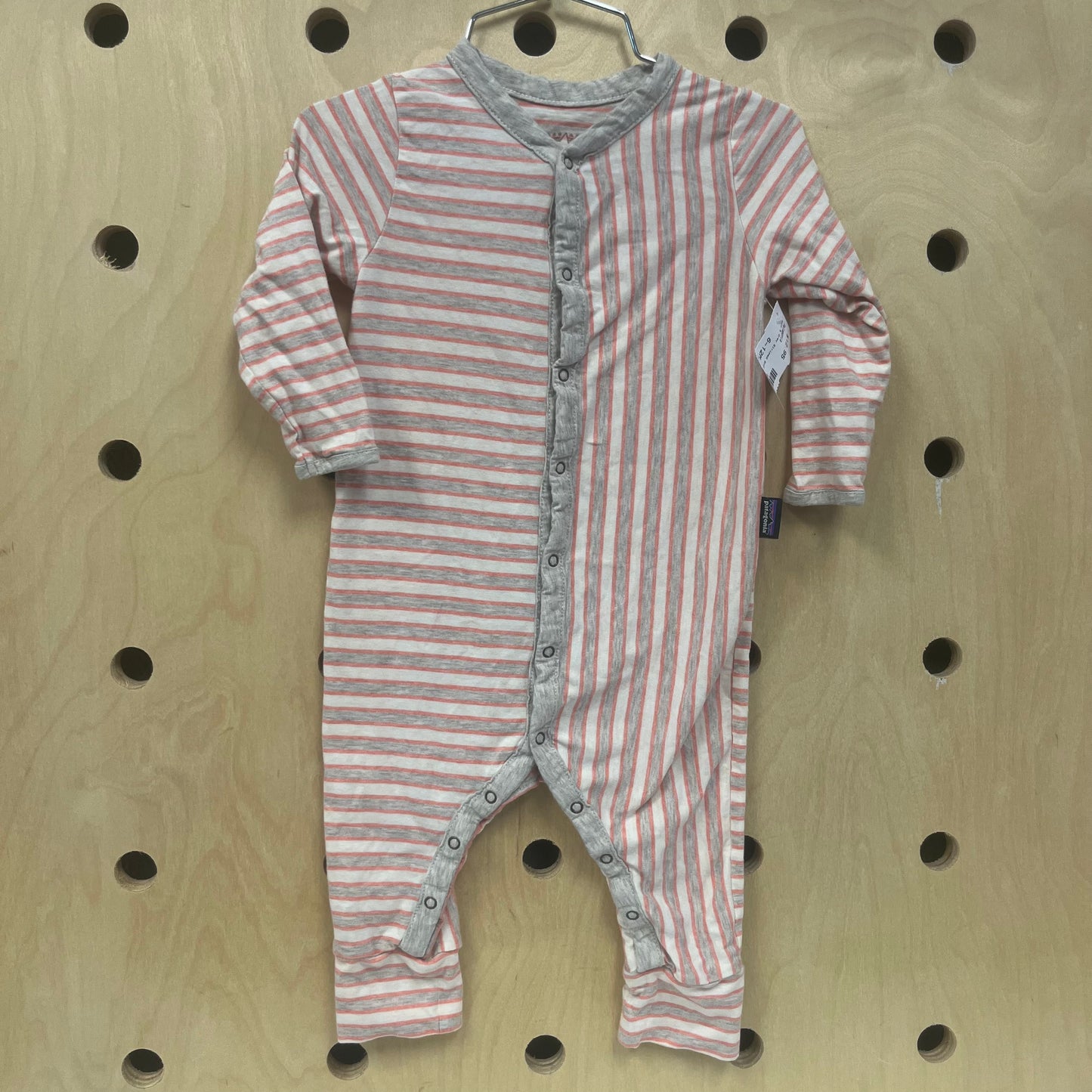 Pink & Grey Striped Snap Romper