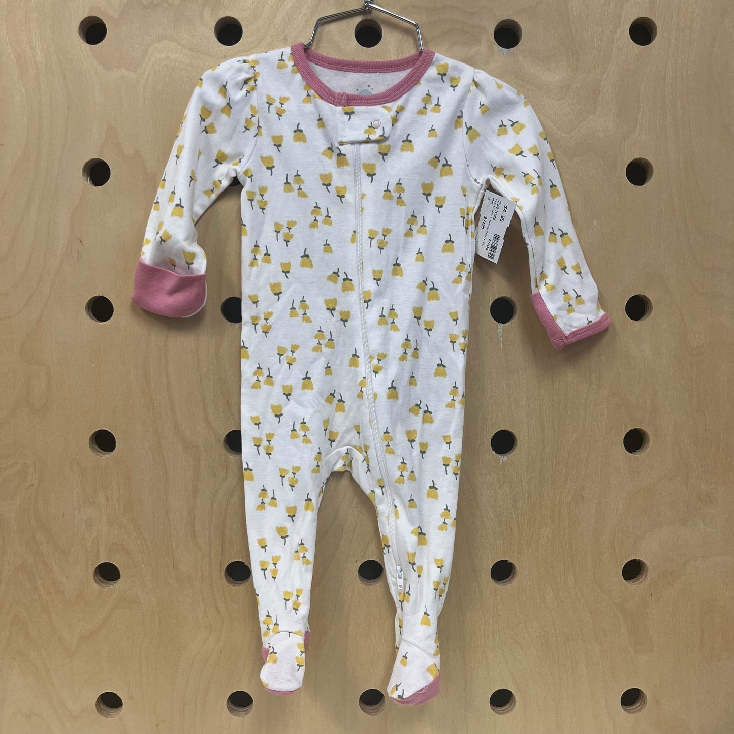Floral White Yellow Footie Pajamas