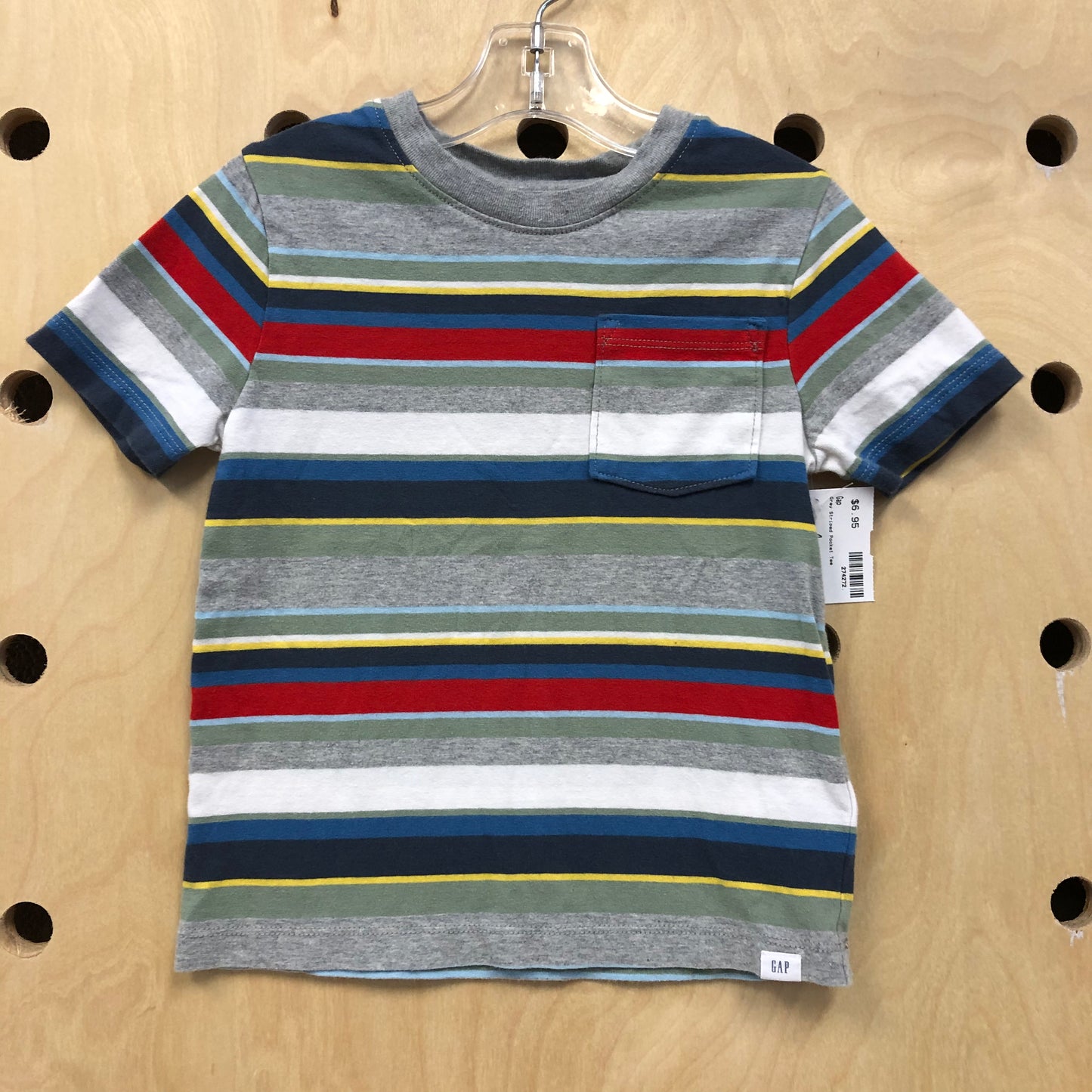 Grey Striped Pocket Tee
