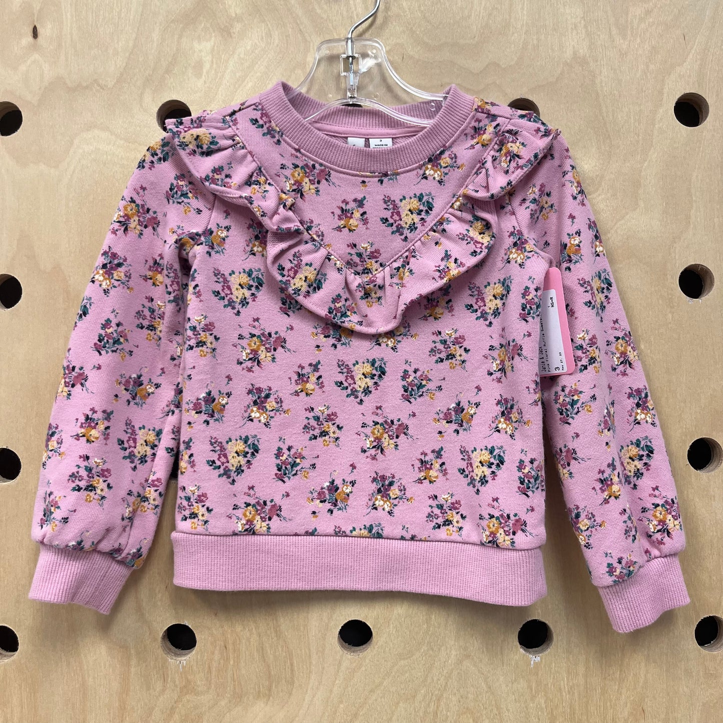 Pink Floral Ruffle Sweatshirt