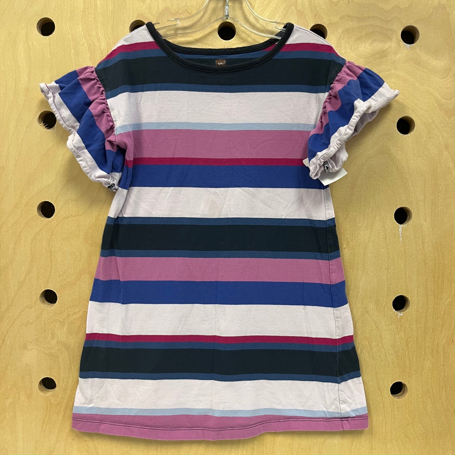 Purple Striped Ruffle Sleeve Dress