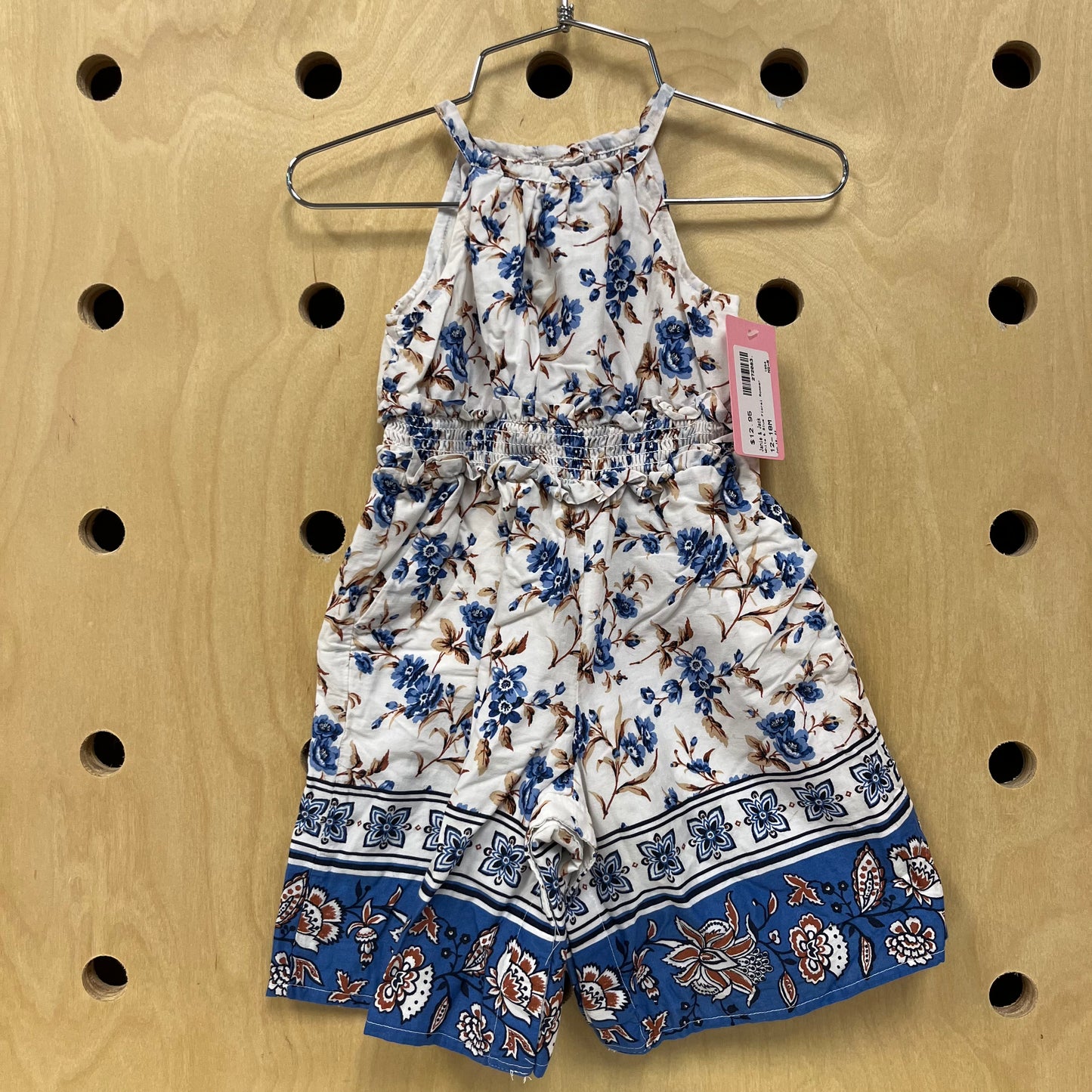 White & Blue Floral Romper