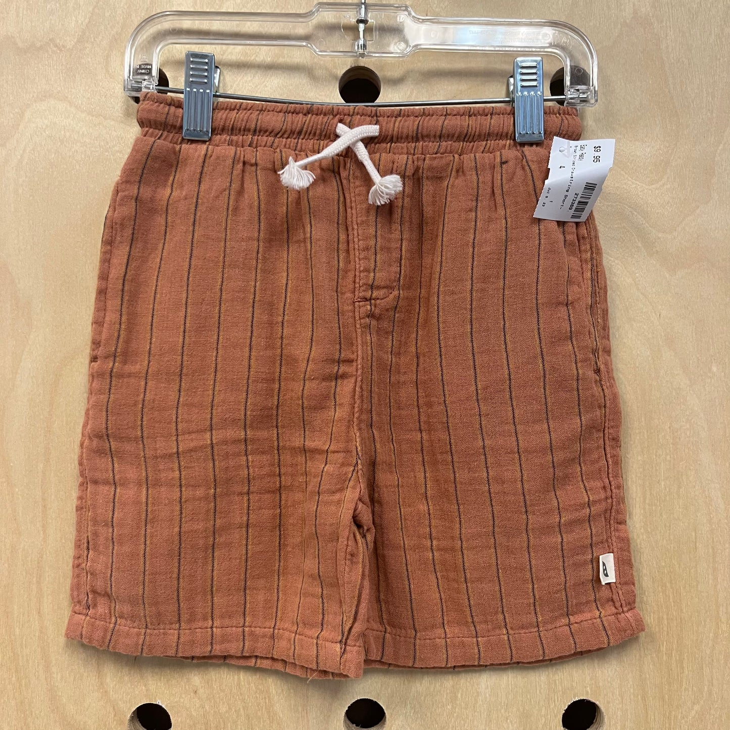 Brown Striped Drawstring Shorts