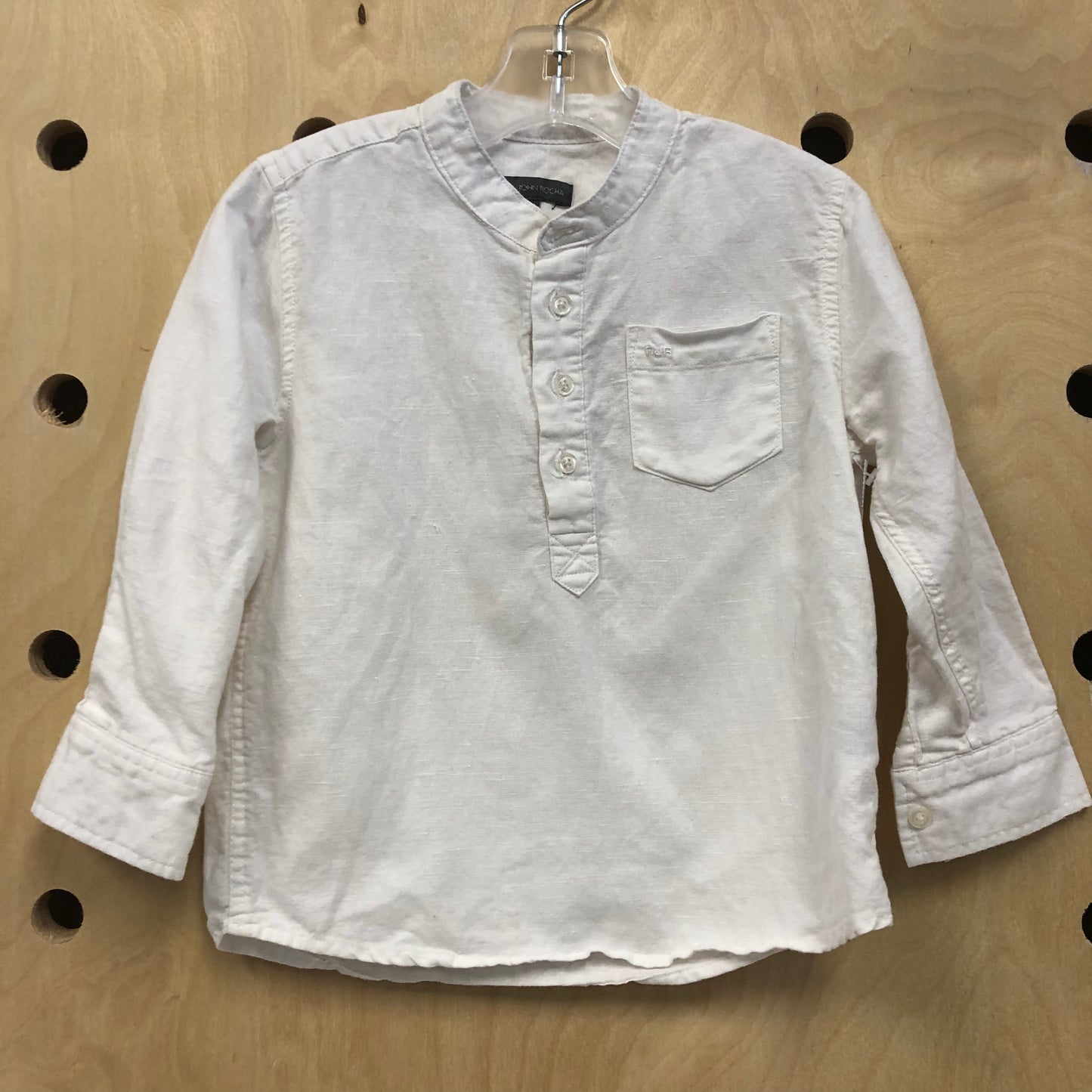 White Pocket Front LS Linen Tee
