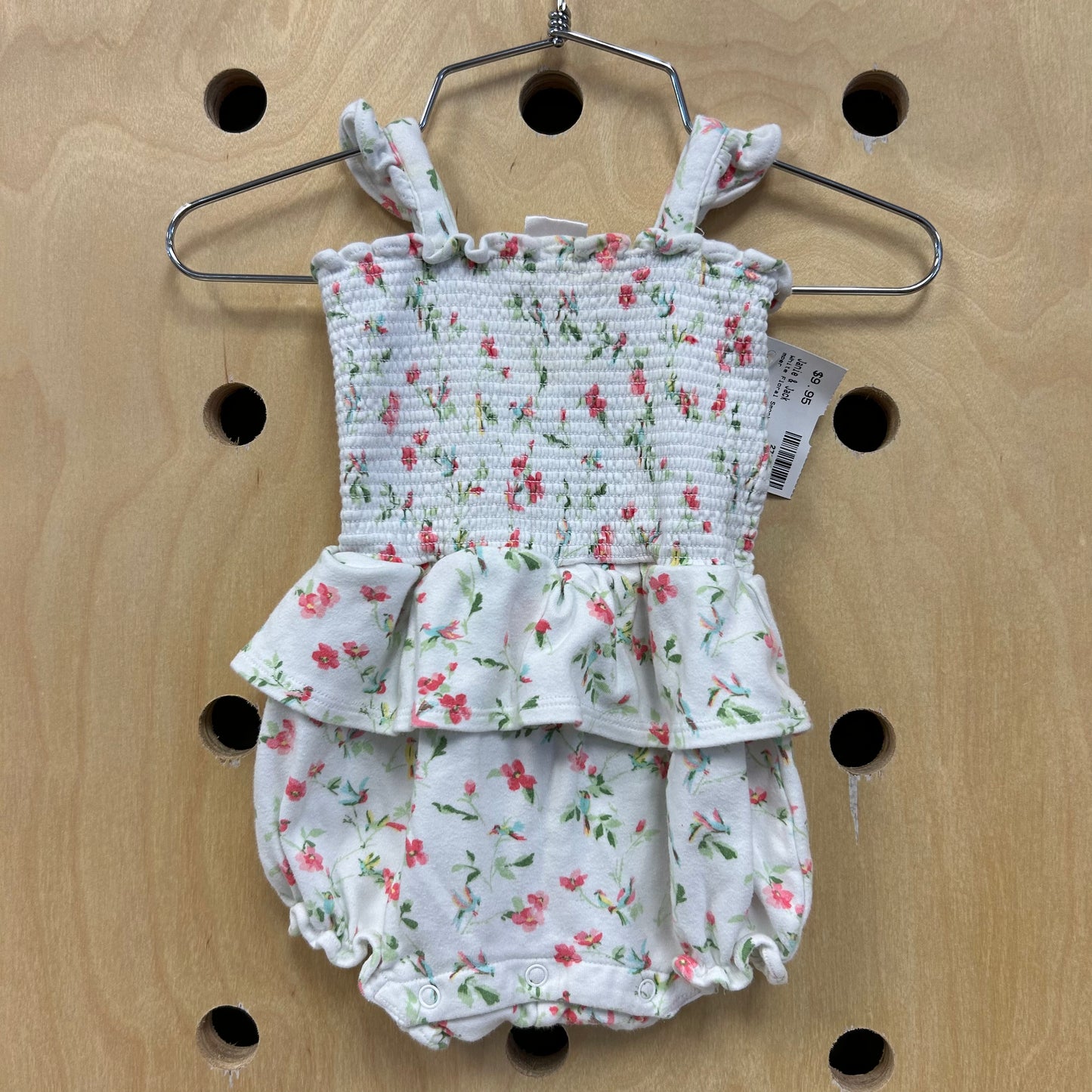 White Floral Smocked Bubble Romper