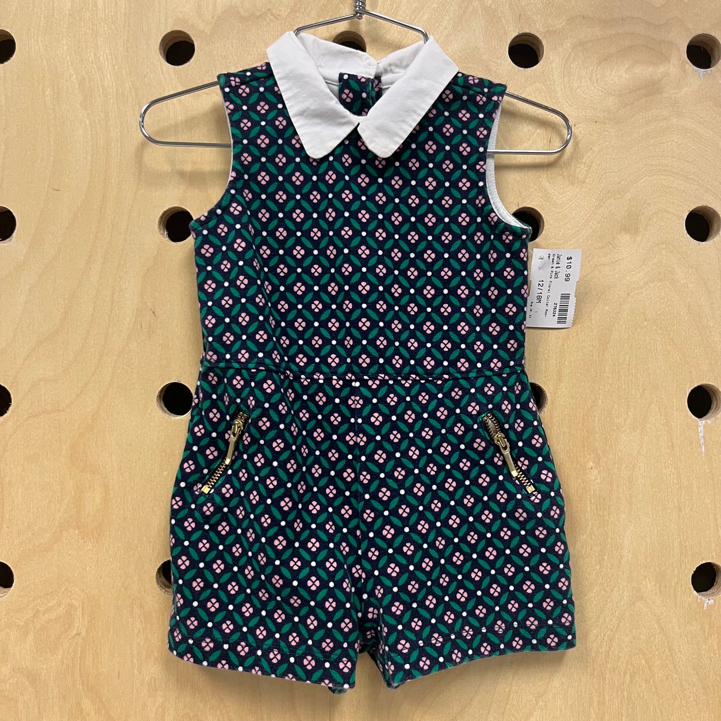 Green & Pink Floral Collar Romper