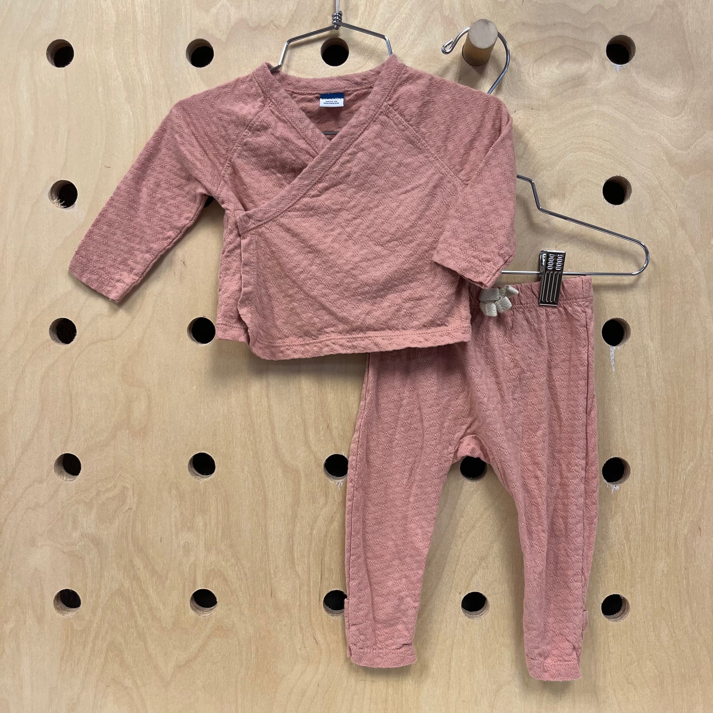Pink Long Sleeve Cross Front Set