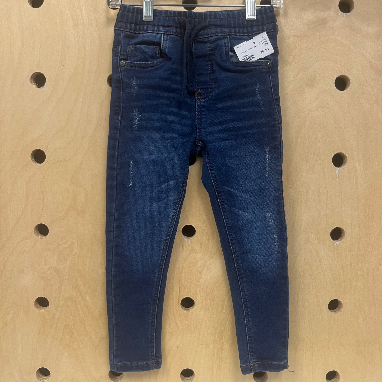 Blue Distressed Drawstring Denim Pants