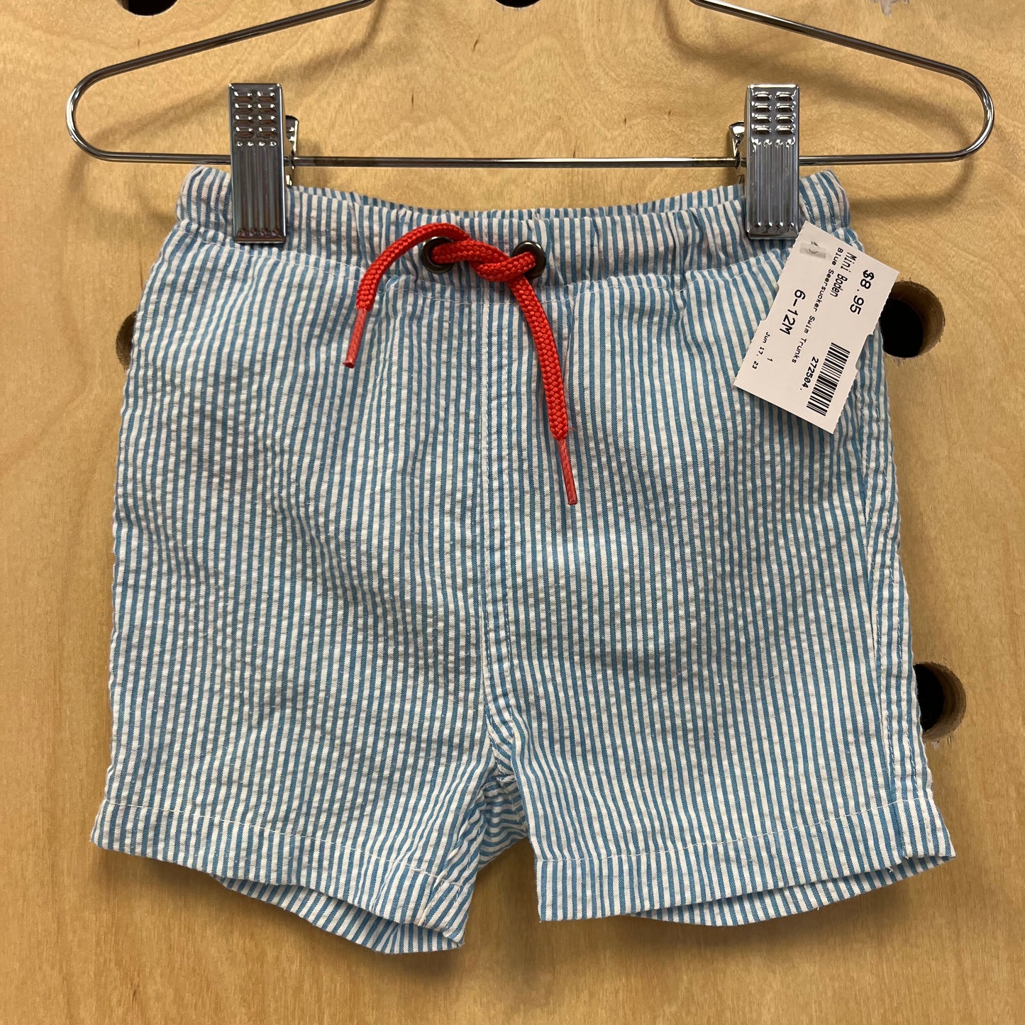 Blue Seersucker Swim Trunks