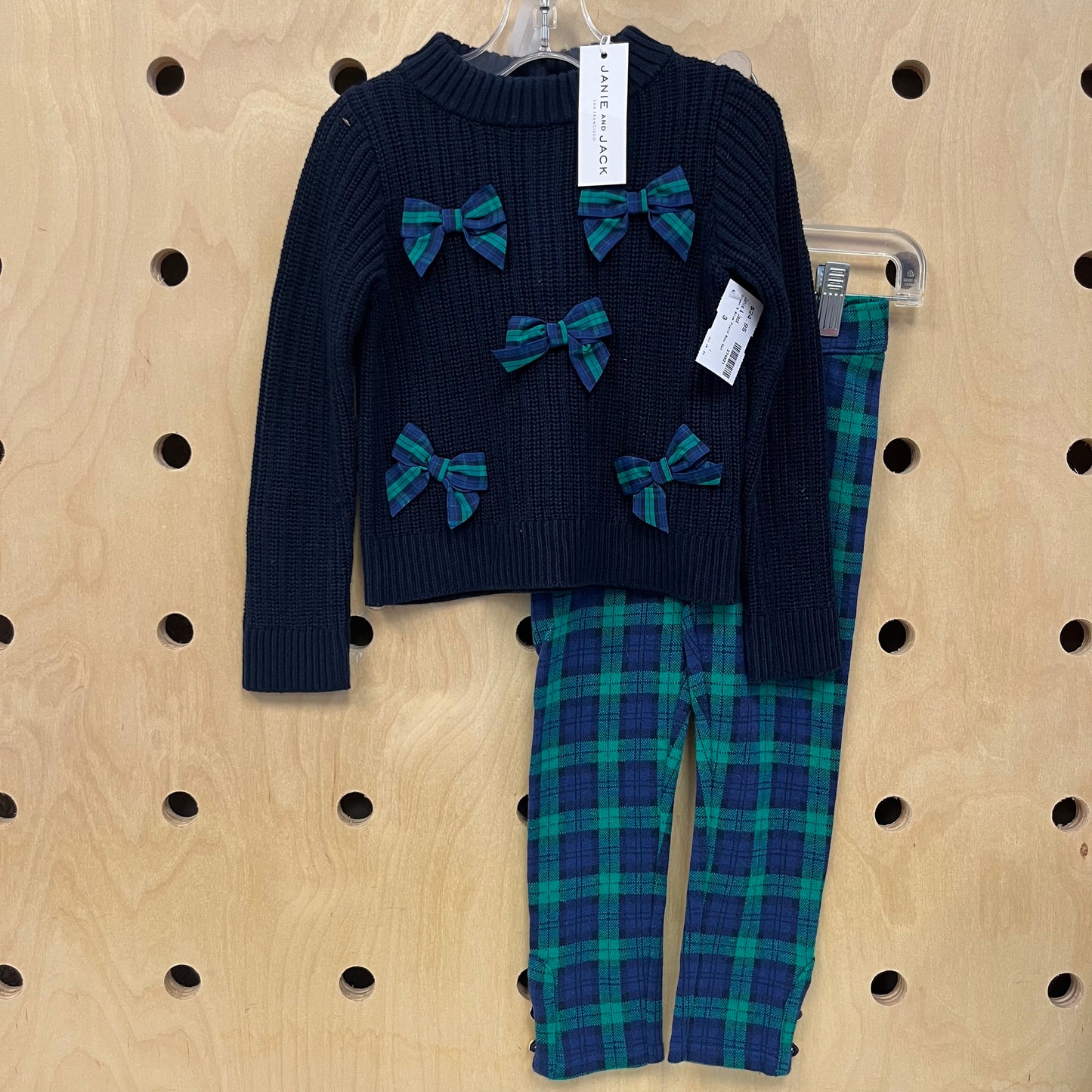 Green & Blue Plaid Bow Set