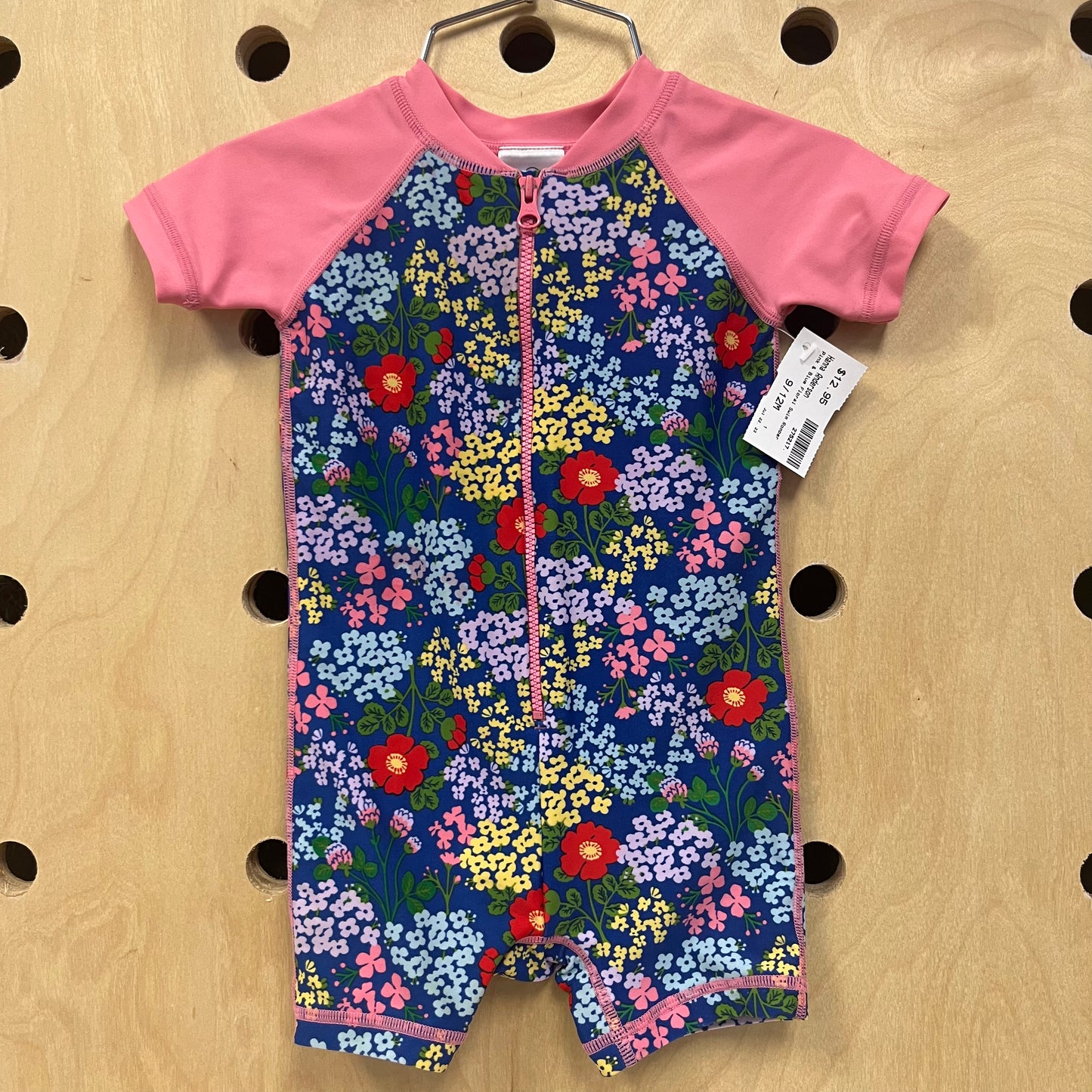Pink & Blue Floral Swim Romper