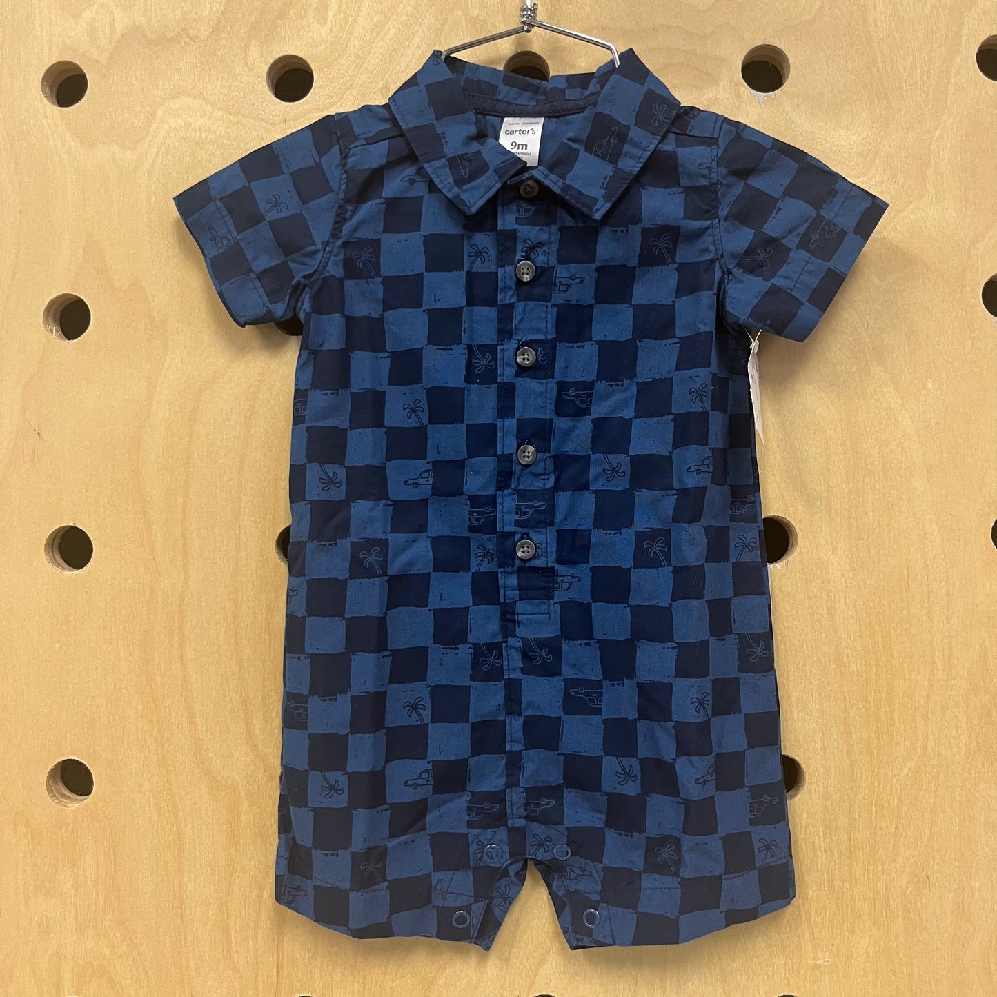 Blue Checkered Collared Romper