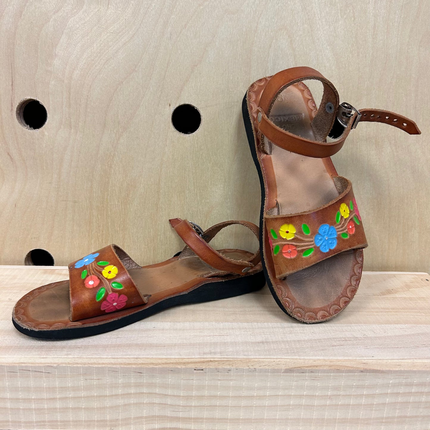 Brown Leather Floral Sandals