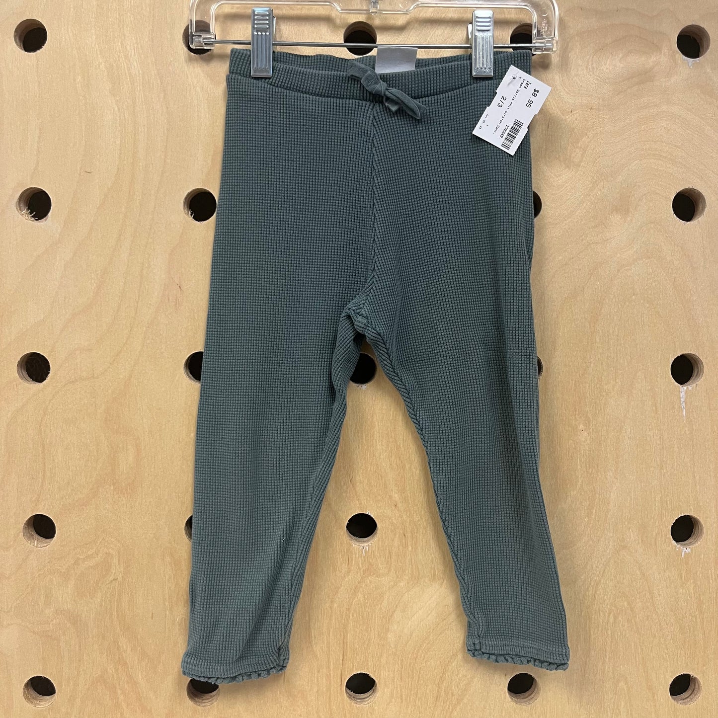 Green Waffle Knit Stretch Pants