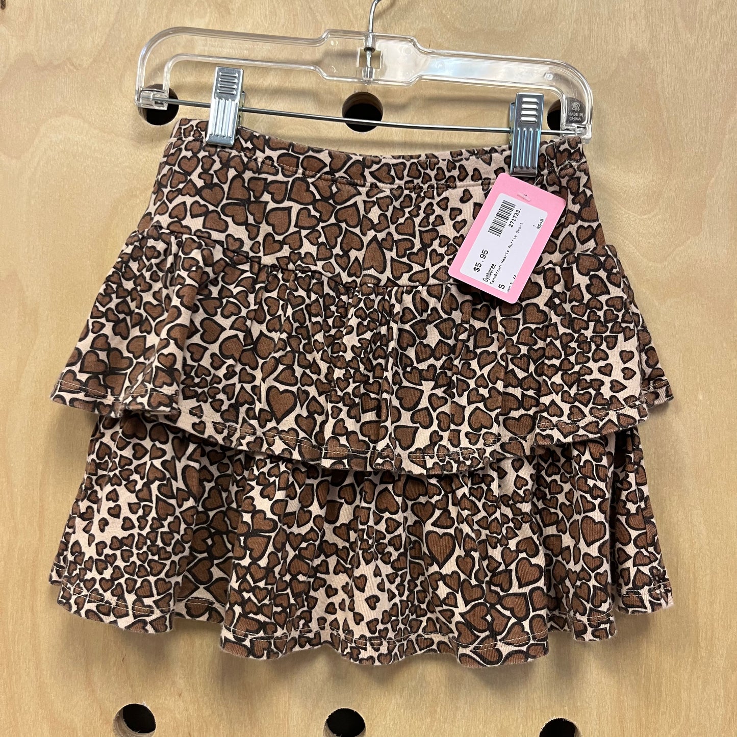 Tan+Brown Hearts Ruffle Skort