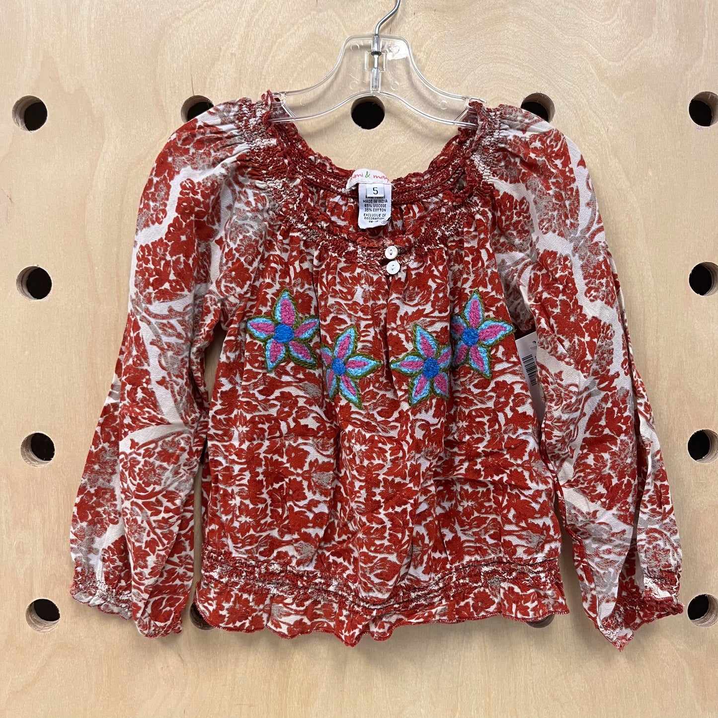 Red Embroidered Floral Top