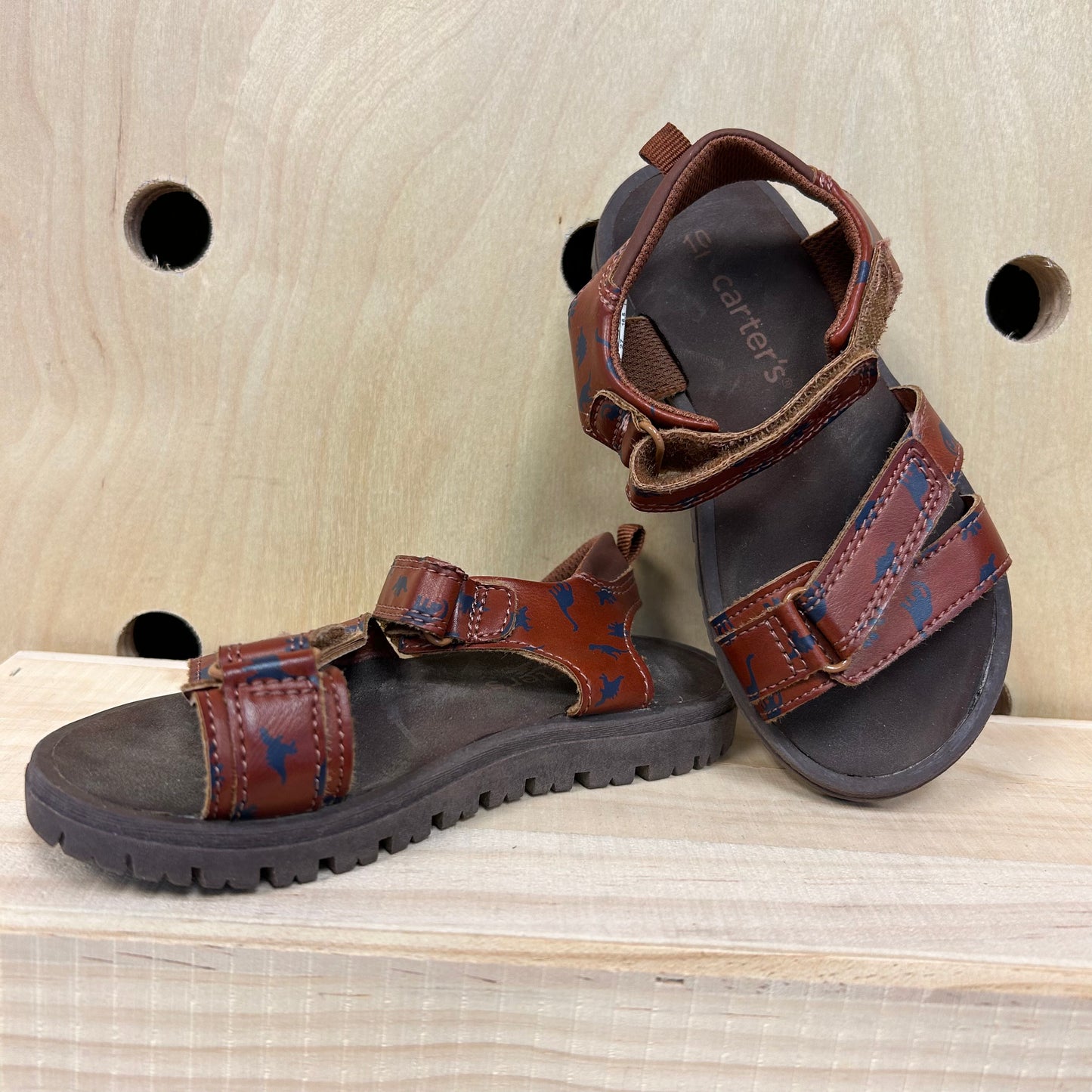 Brown Dinosaur Velcro Sandals