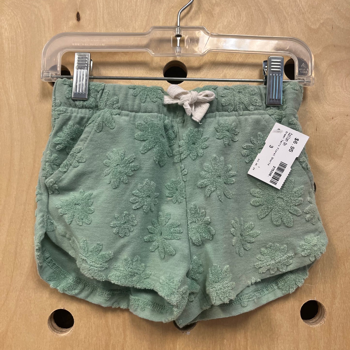 Green Terry Floral Shorts