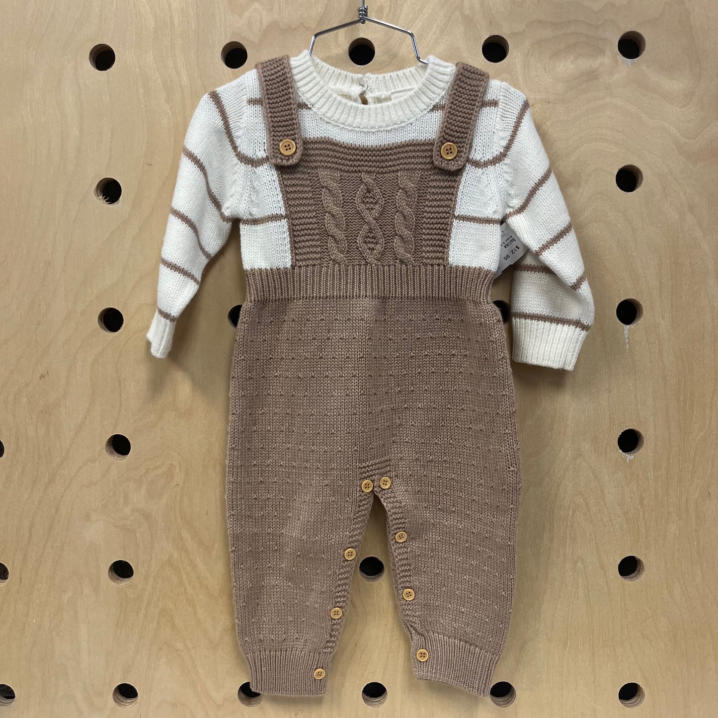 Brown & White Knit Overalls