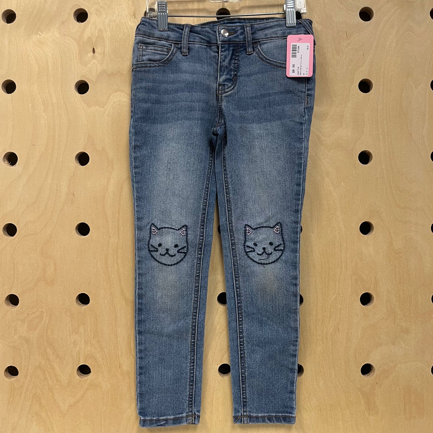 Embroidered Kitty Denim