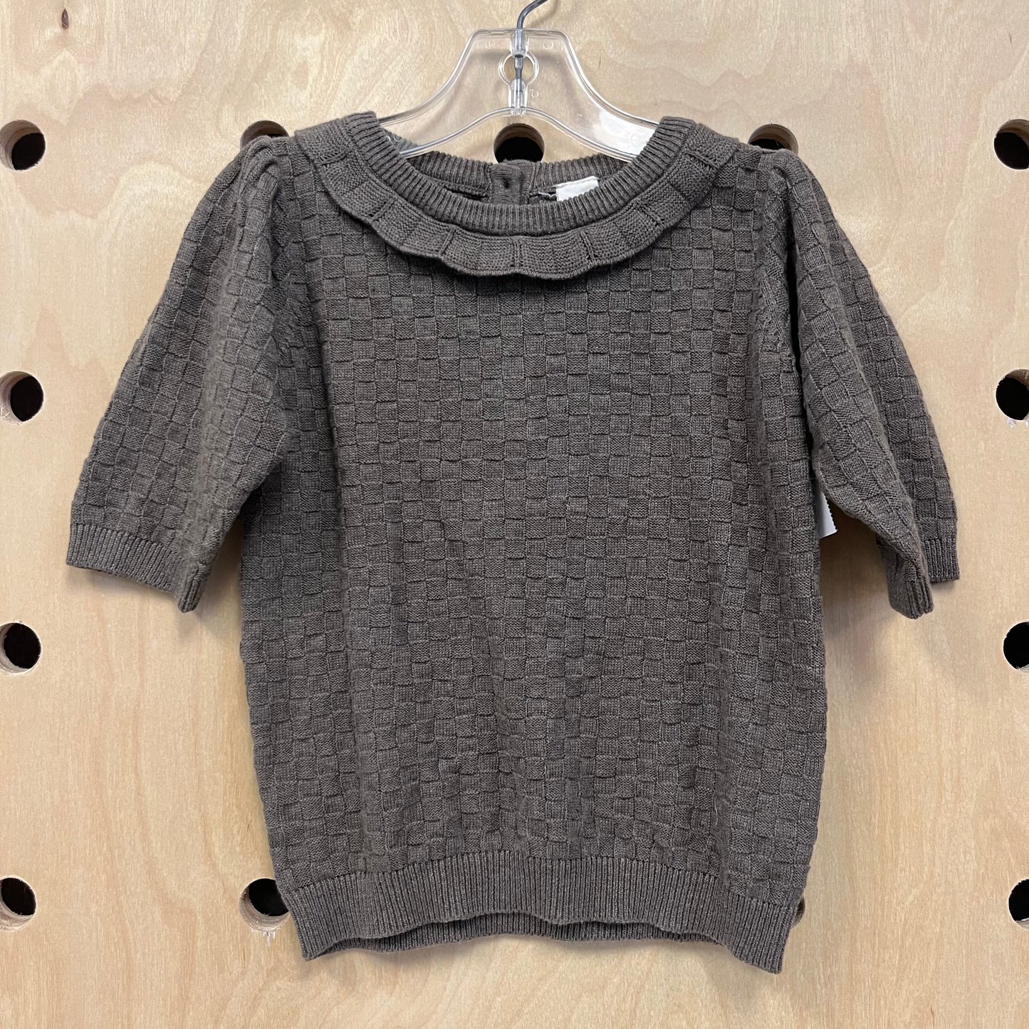 Brown Checkered Puff Sleeve Sweater