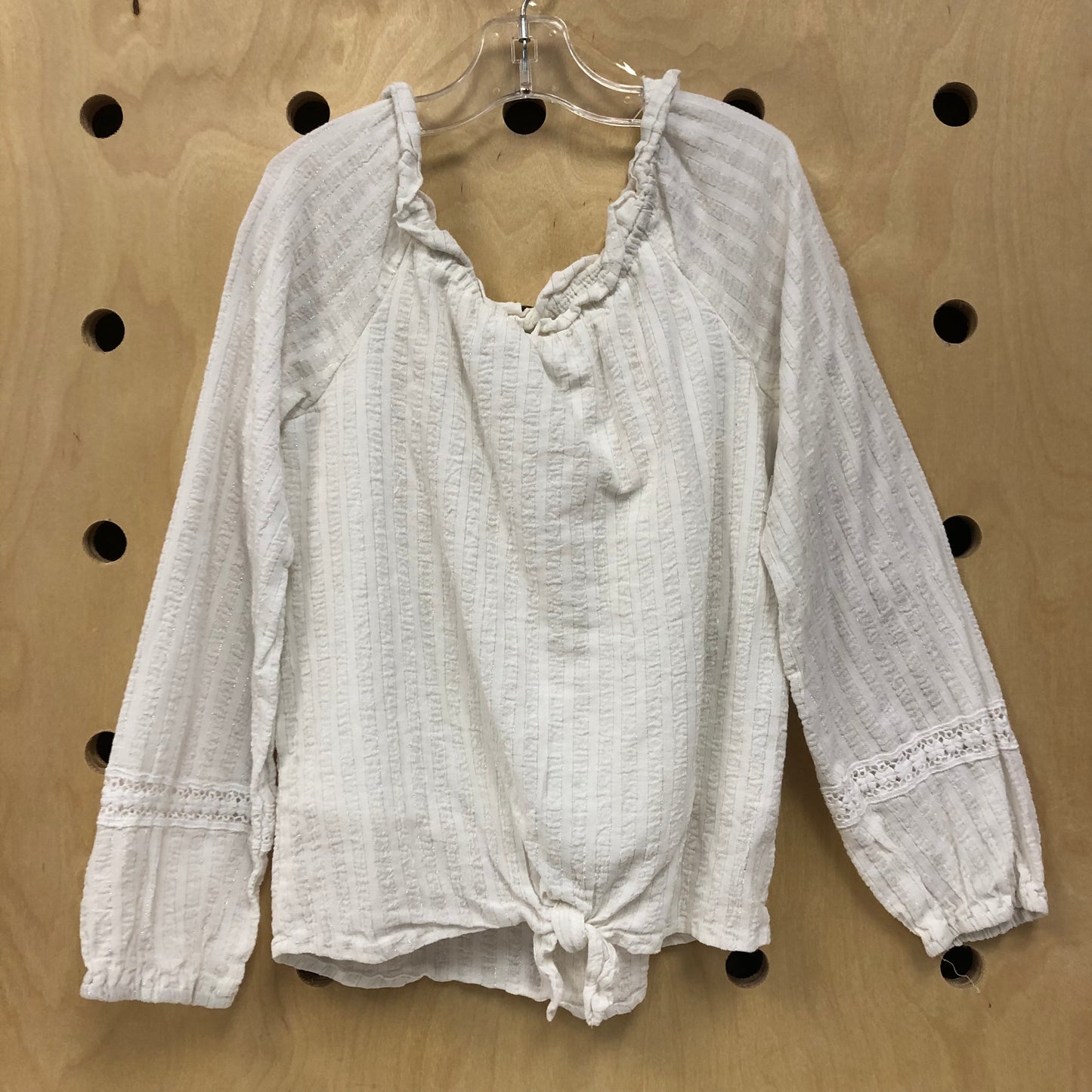 White & Silver Peasant Top