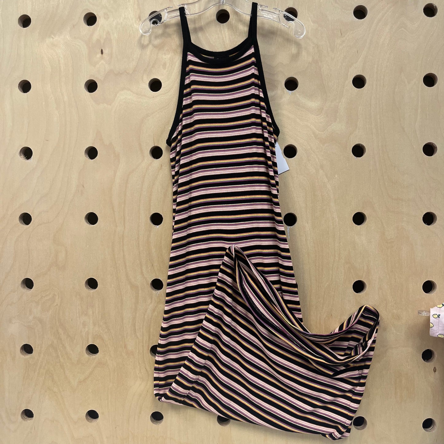 Black Colorful Stripe Ribbed Dress
