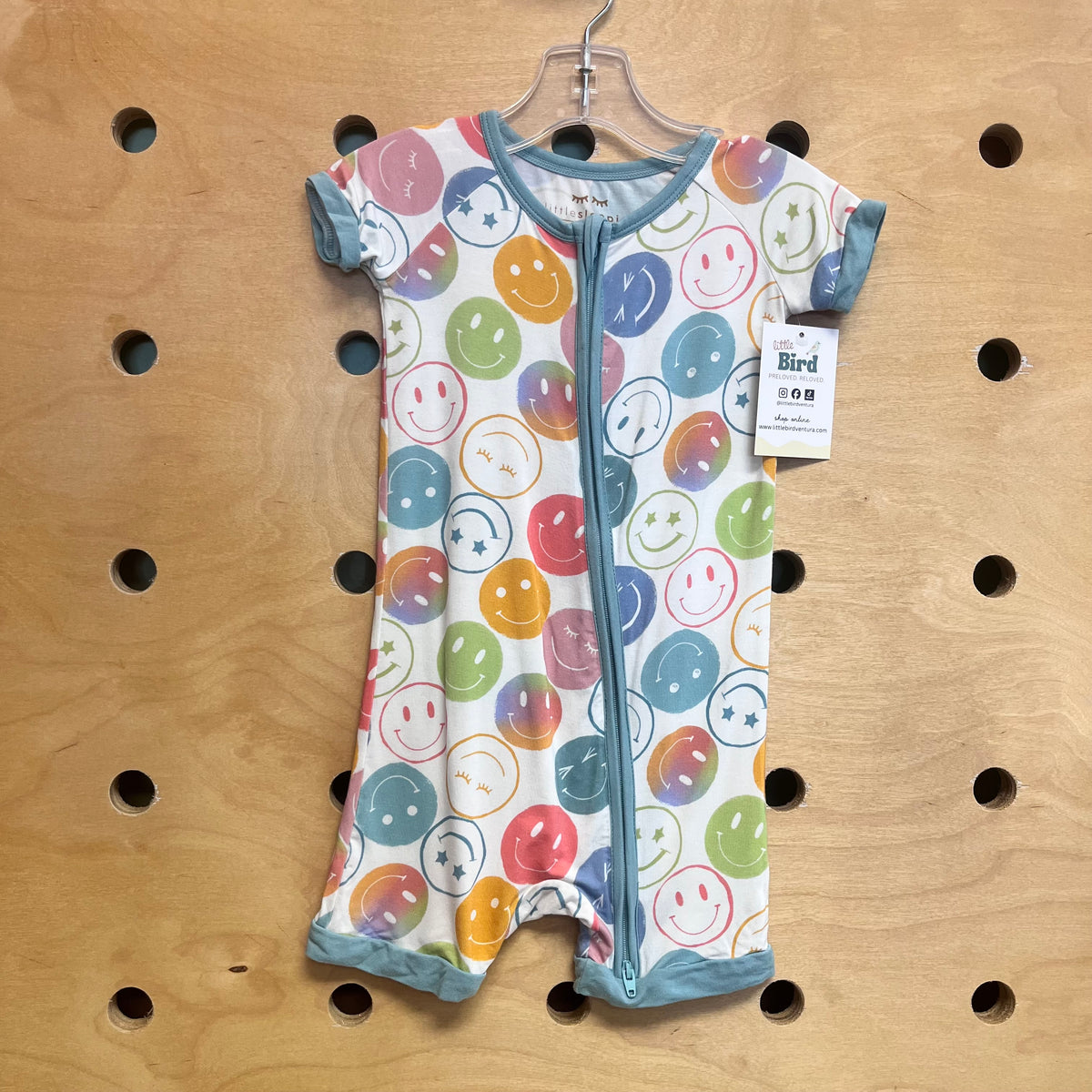 White/Multicolor Bamboo Smiley Faces Zippy