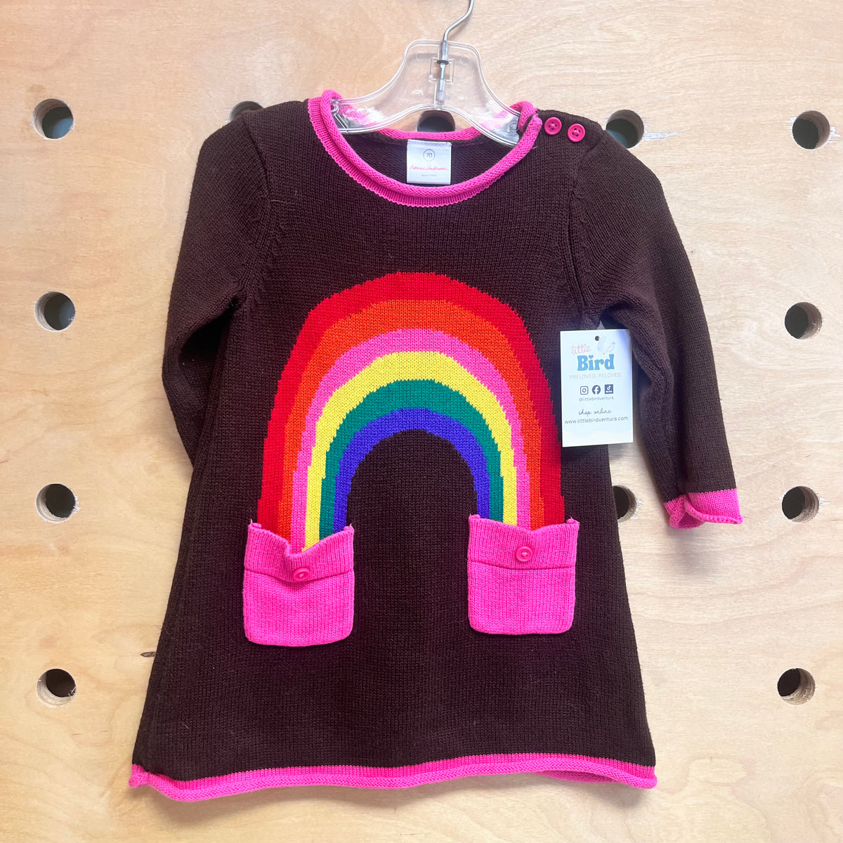 Brown Rainbow Knit Pocket Dress