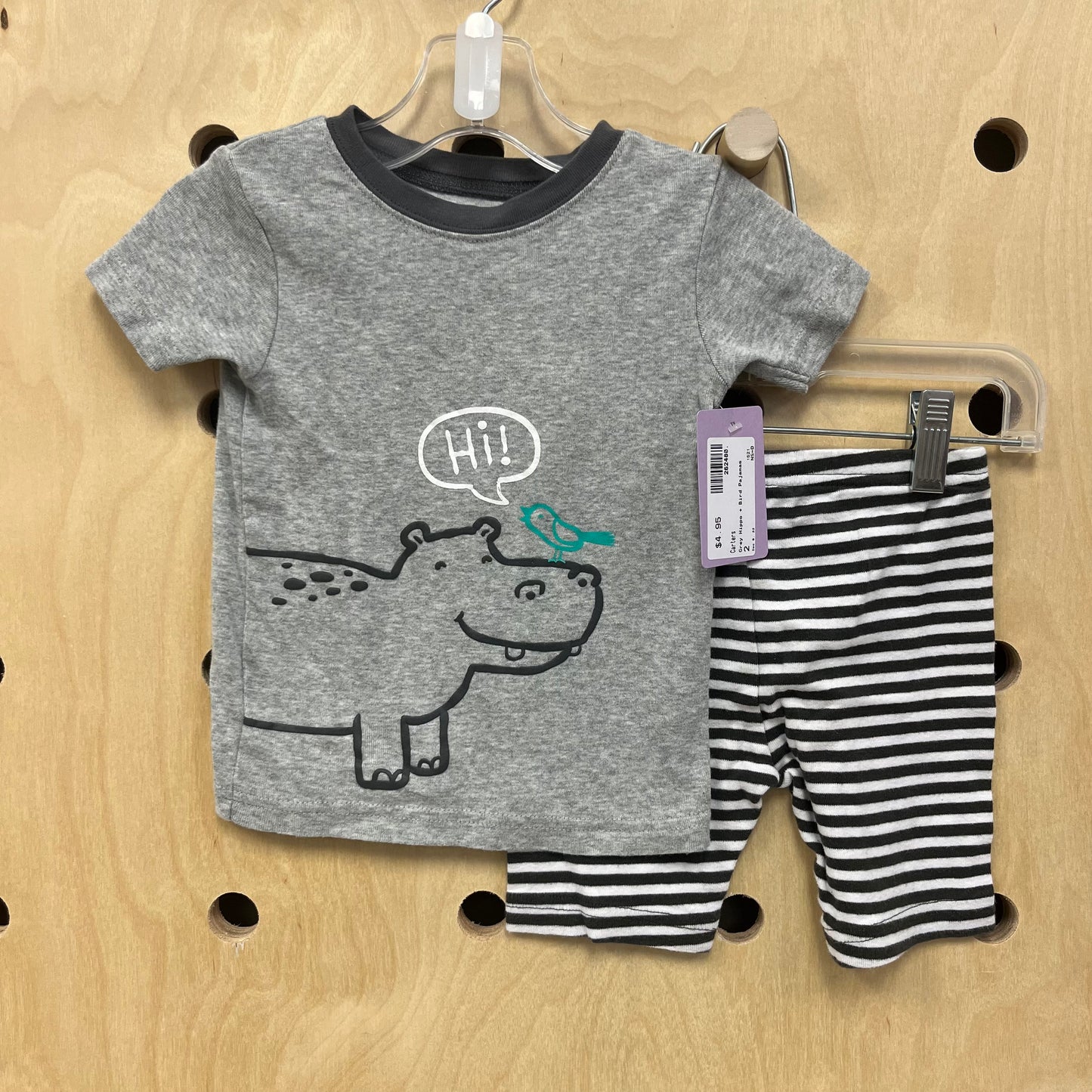 Grey Hippo + Bird Pajamas