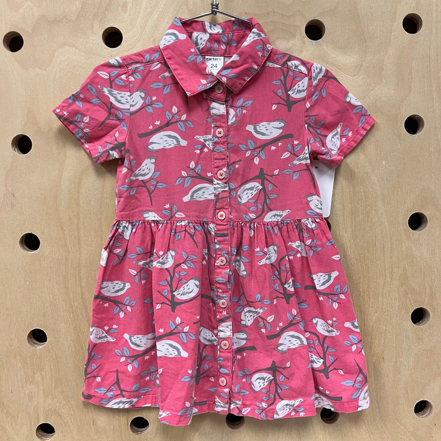 Pink Bird Button Dress