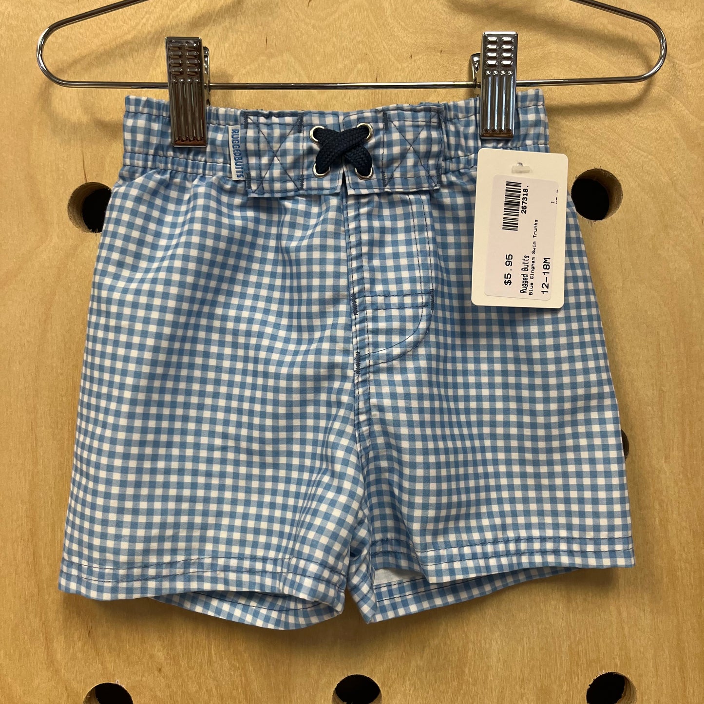 Blue Gingham Swim Trunks