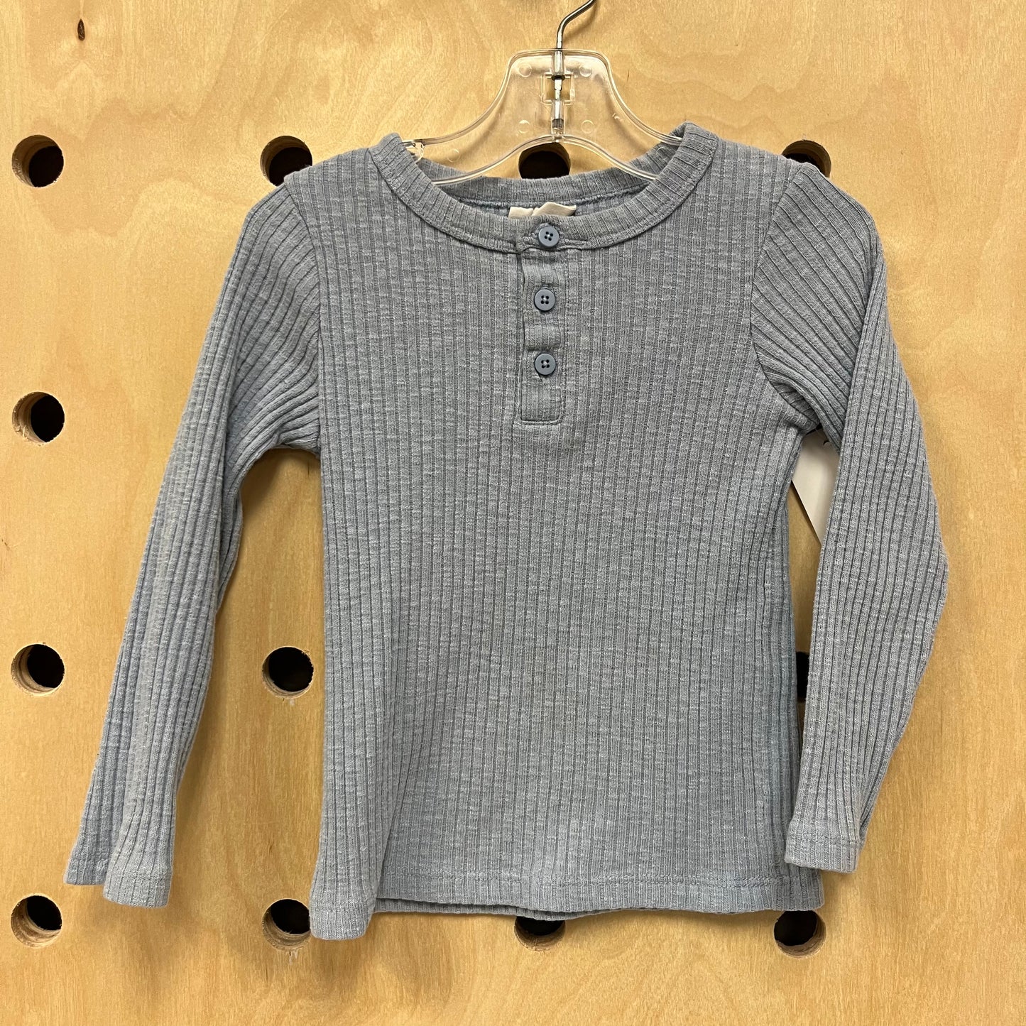 Dusty Blue Ribbed LS Henley