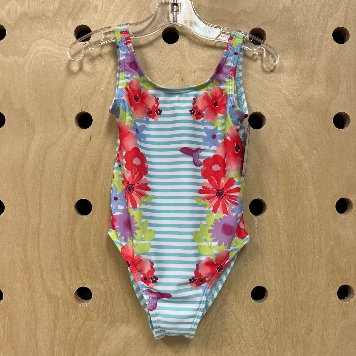 Blue Striped Floral Swimsuit