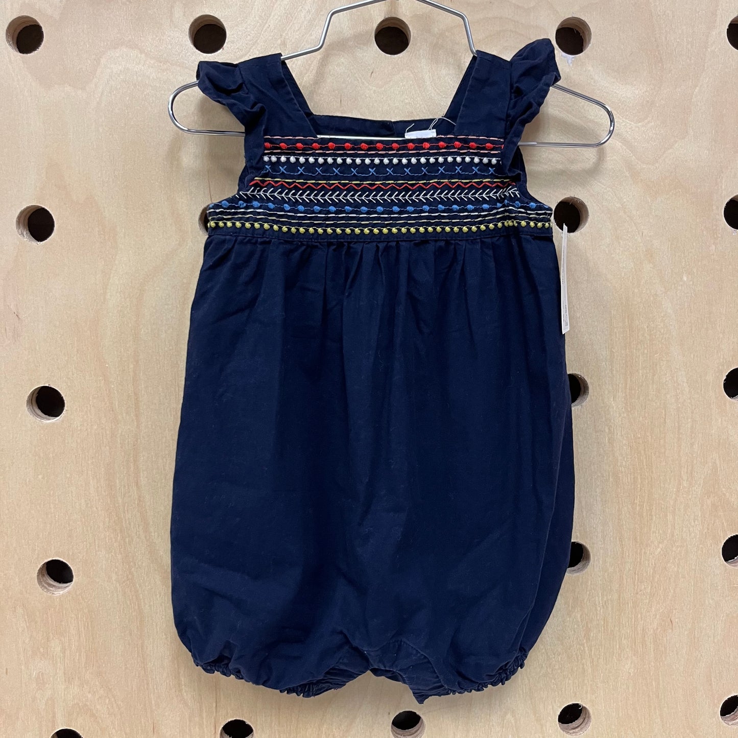 Navy Embroidered Romper
